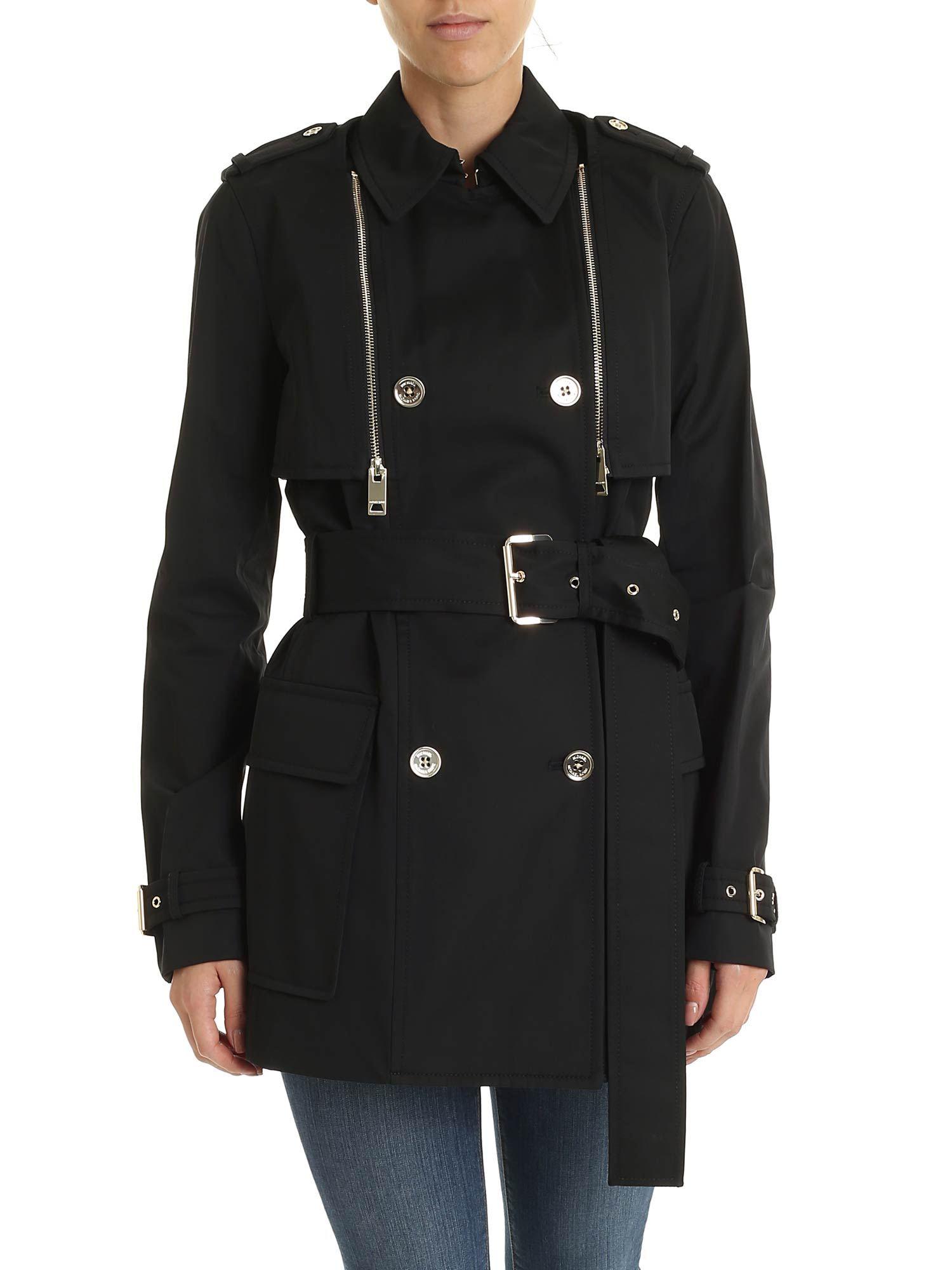 Michael Kors Cotton Black Slim Fit Double-breasted Trench Coat - Lyst
