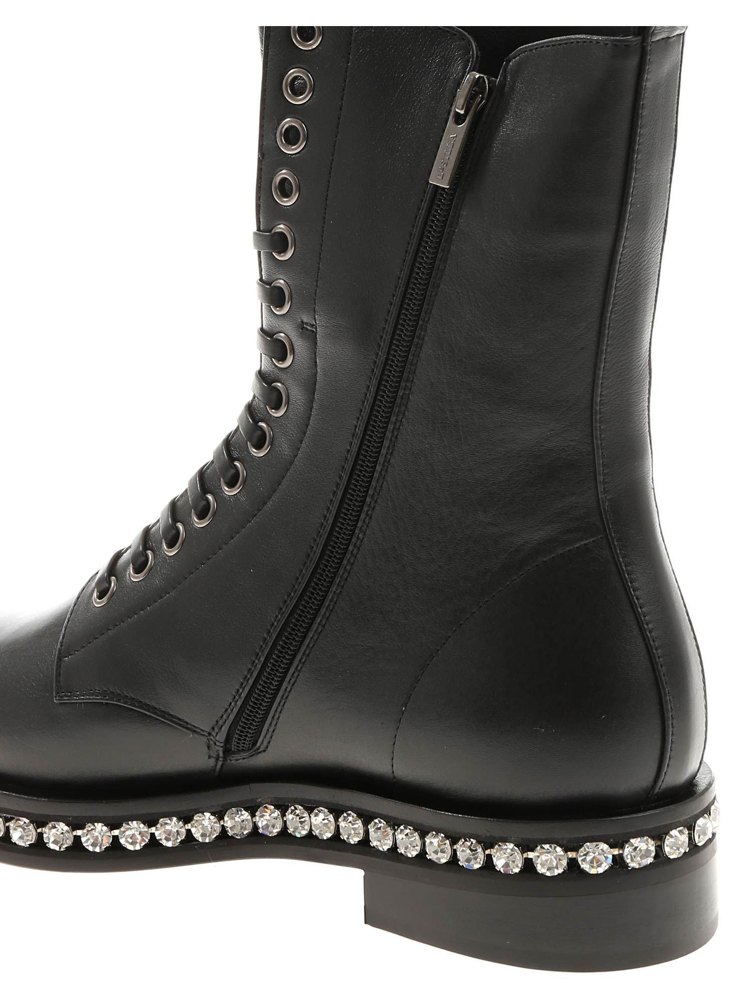 Le Silla Leather Black Harvey Ankle Boots With Rhinestones Lyst
