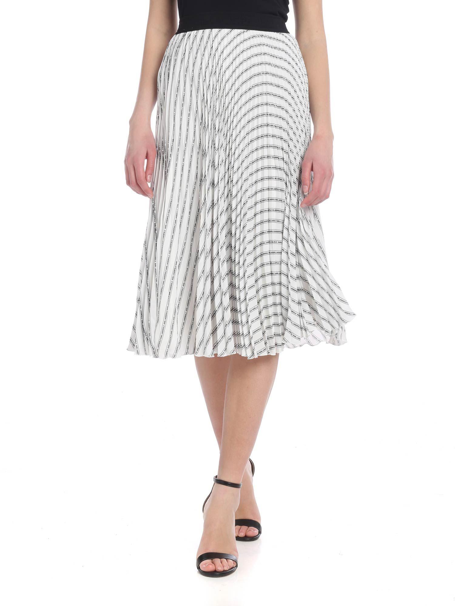 Karl Lagerfeld Synthetic Pleated Logo Skirt In White - Lyst