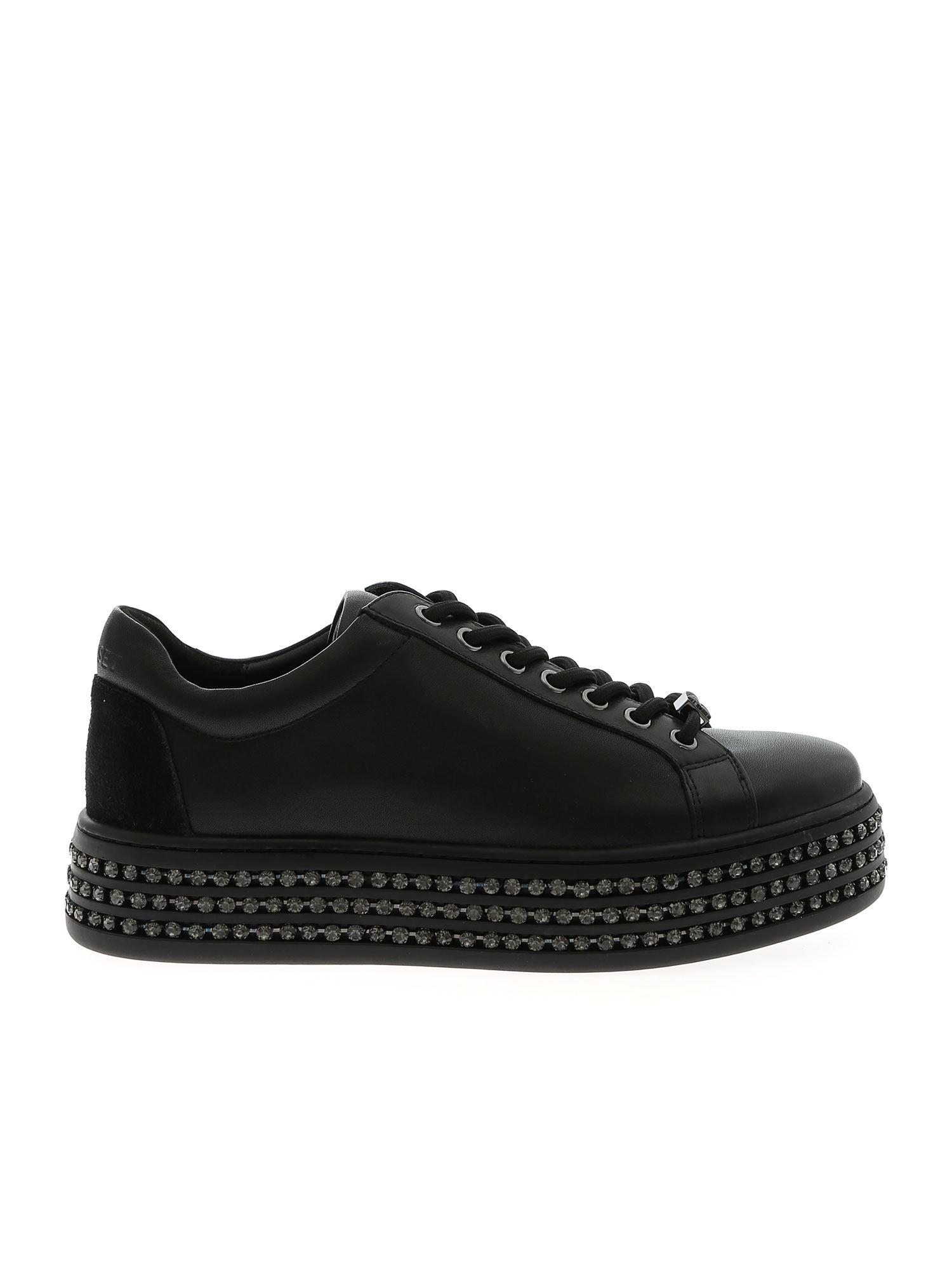 Twin Set Leather Black Sneakers With Rhinestones - Lyst