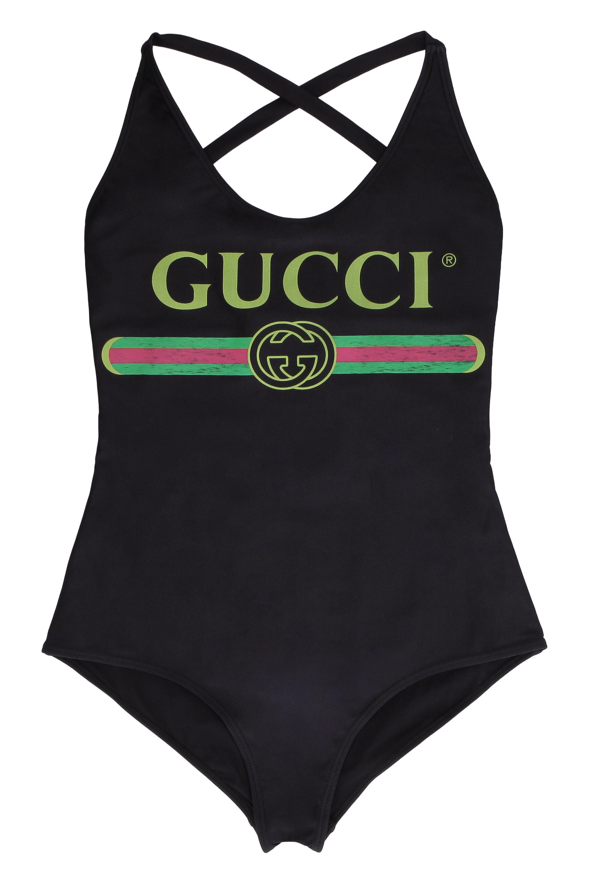 Gucci Synthetic Logo Print One-piece Swimsuit in Black - Lyst