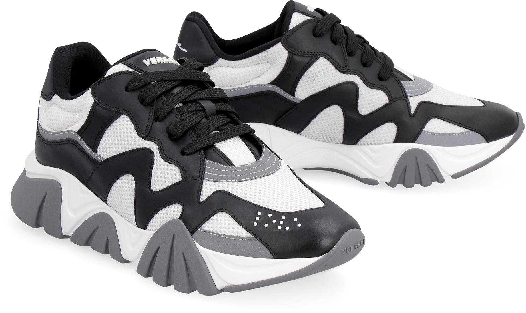 Versace Leather Black \u0026 White Squalo Runners for Men - Lyst