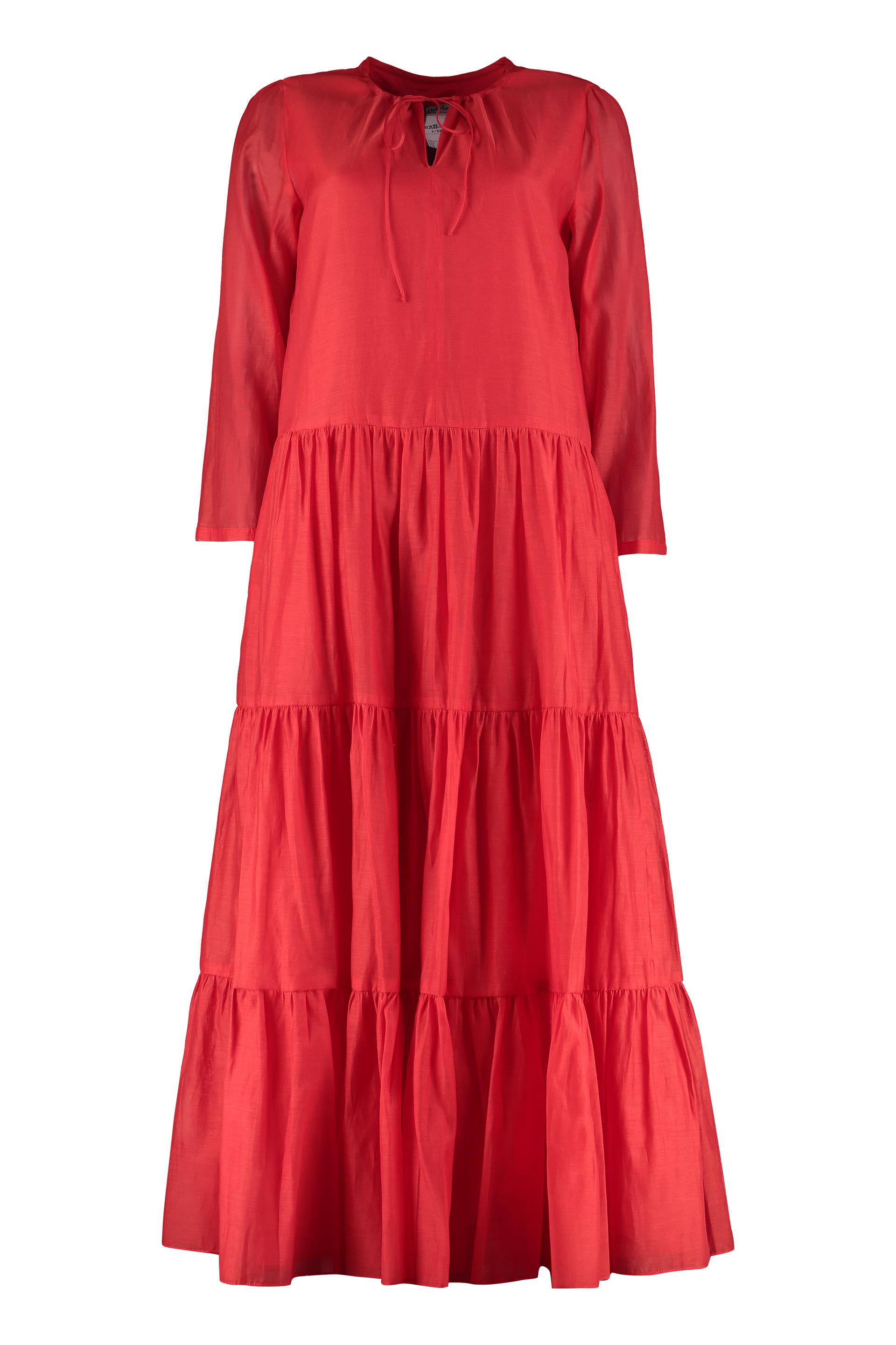 Max Mara Arold Cotton And Silk Blend Long Dress in Red - Lyst