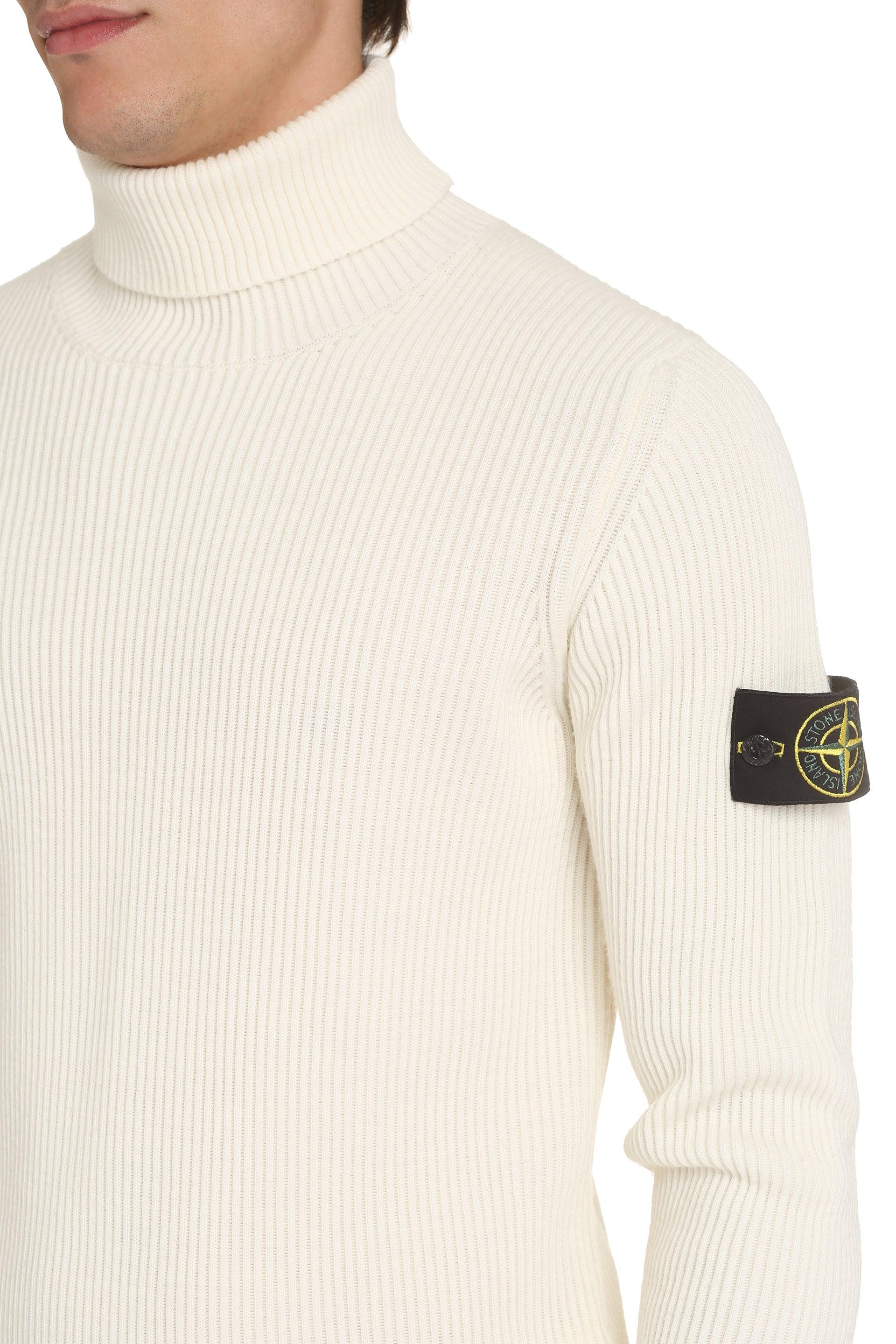 Stone Island Long Sleeve Wool Turtleneck Sweater in White for Men | Lyst