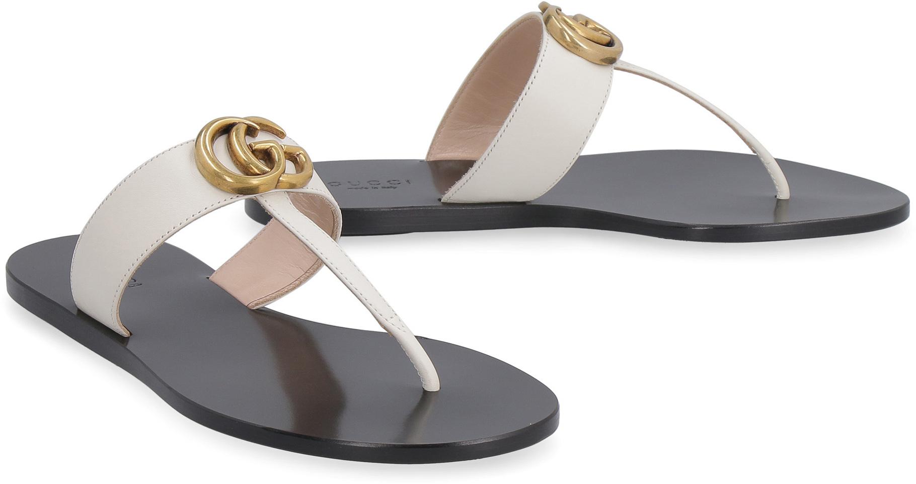 Gucci Leather Thong Sandal With Double G in White Save 26 Lyst