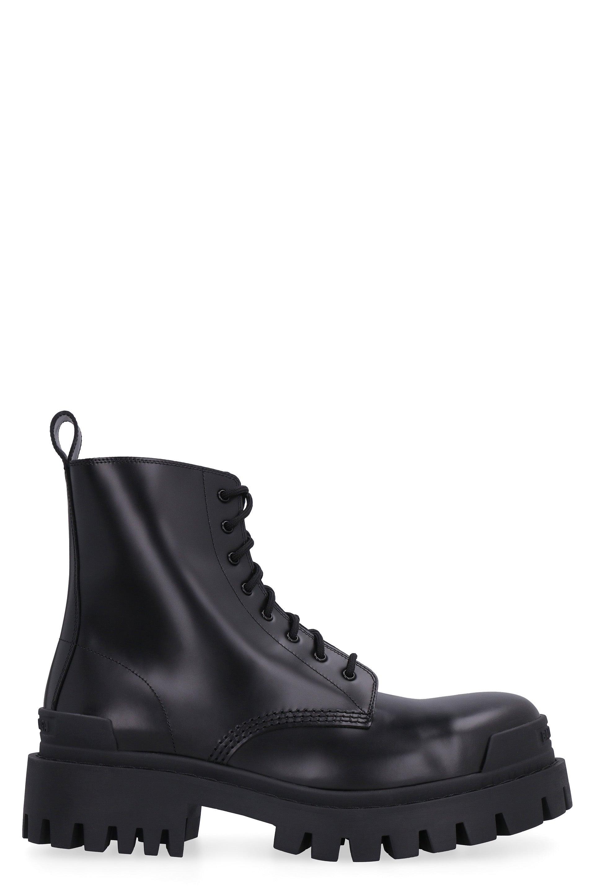 Balenciaga Strike Leather Combat Boots in Black | Lyst