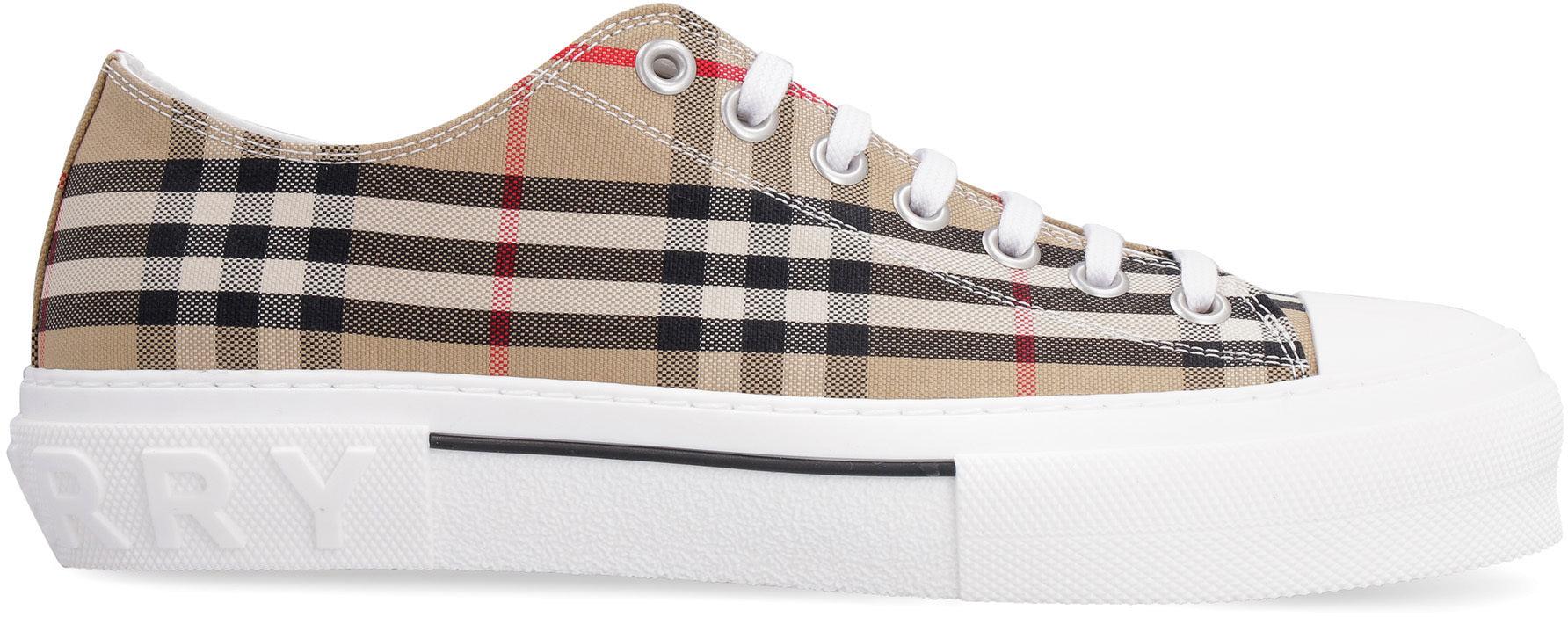 Burberry Checked Motif Canvas Sneakers in White for Men | Lyst