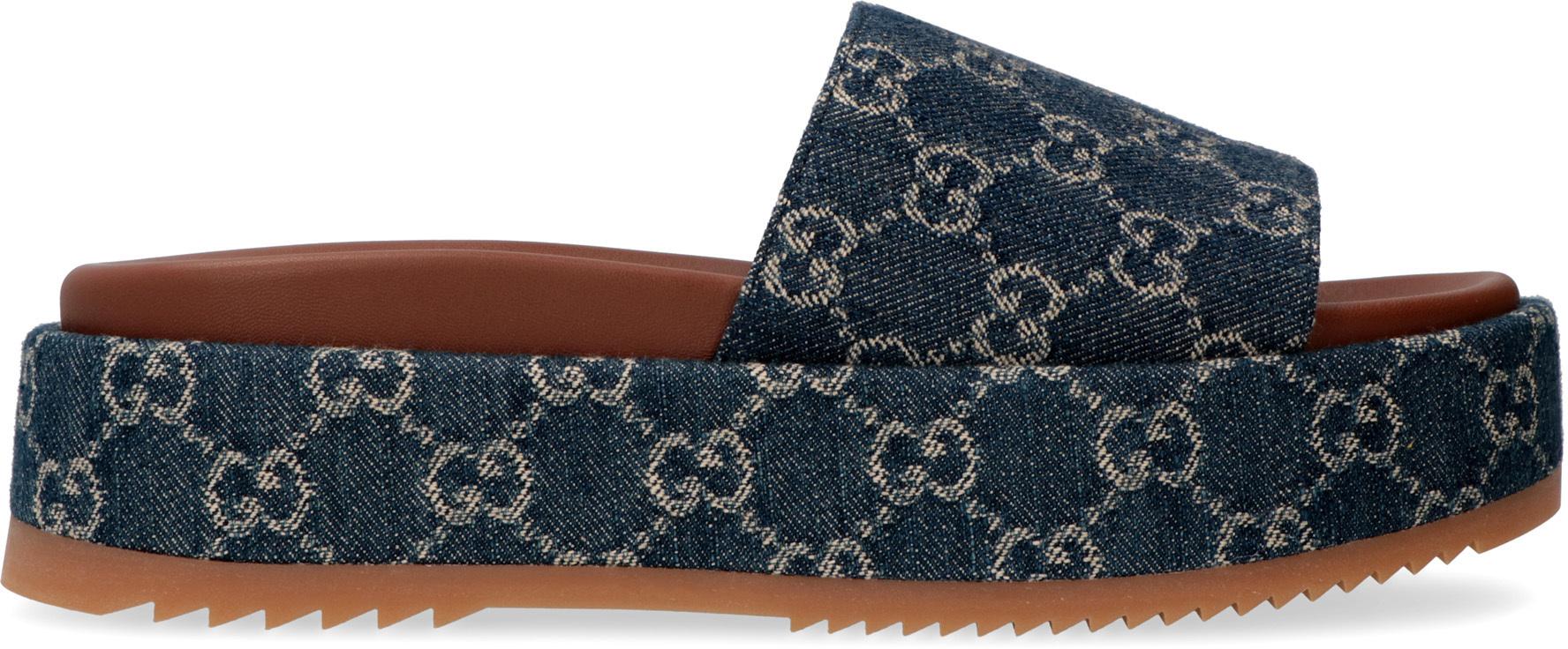 Gucci Denim Platform Slide Sandal in 