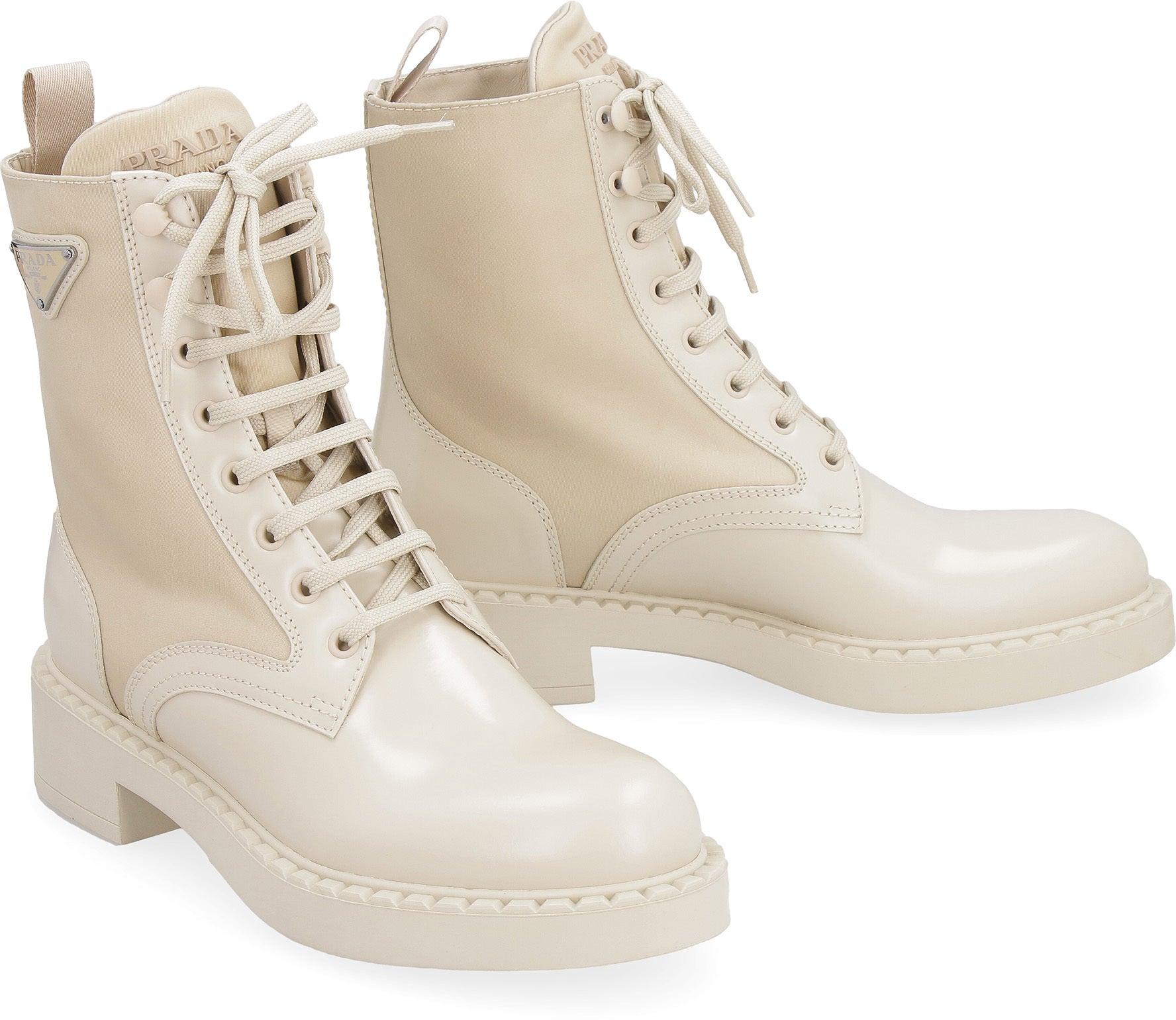 Prada Lace-up Ankle Boots in Natural | Lyst