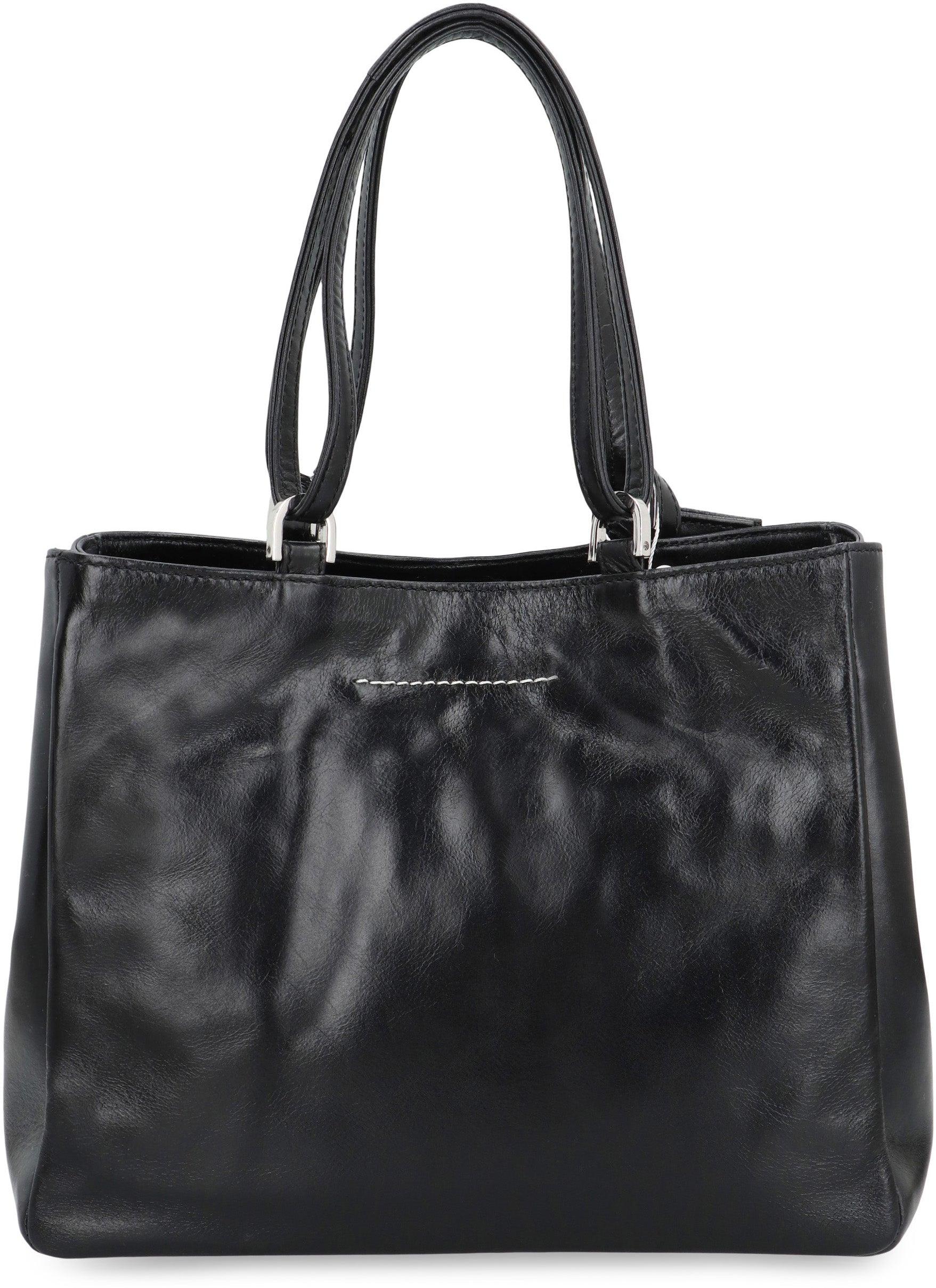 MM6 by Maison Margiela Leather Tote in Black | Lyst