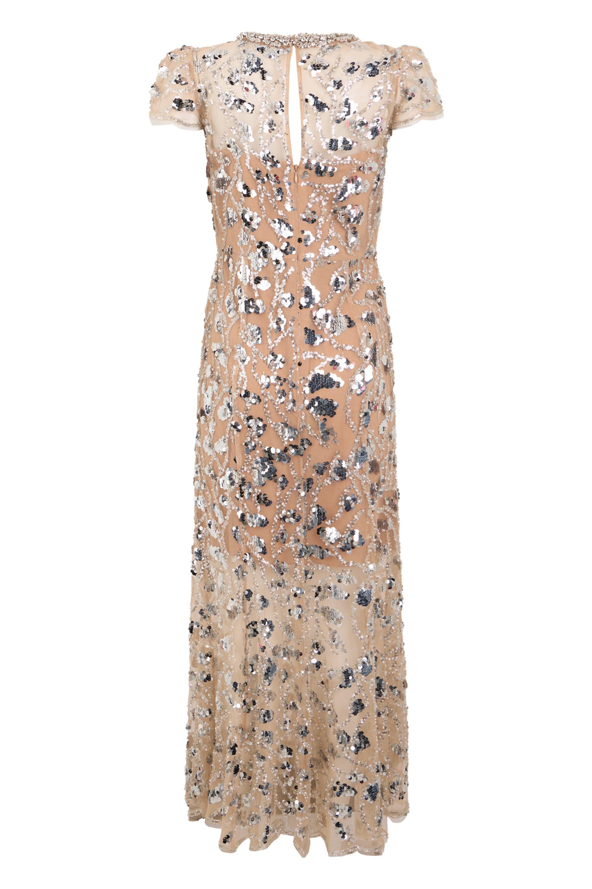 self portrait champagne sequin midi dress Self portrait CHAMPAGNE RHINESTONE DRAPE DRESS $1060 US 0 UK 4