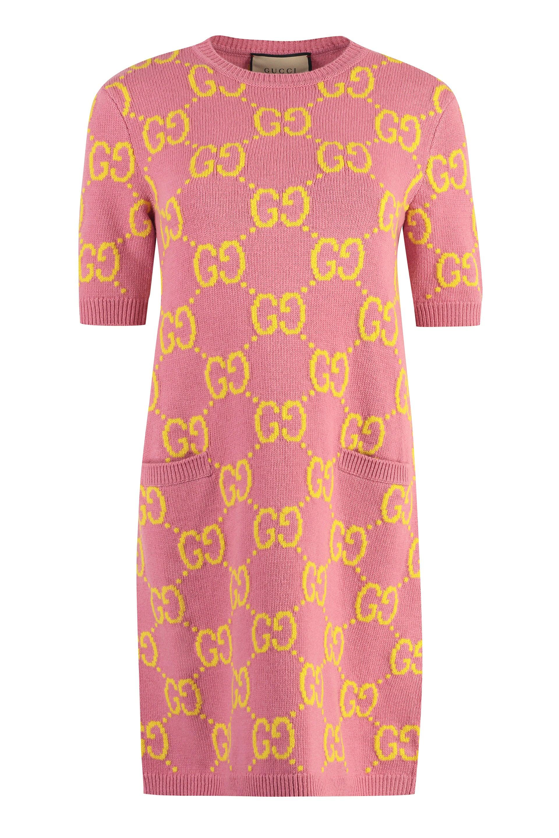 Gucci Jacquard Knit Mini-Dress in Pink | Lyst Gucci Jacquard Knit Mini-Dress in Pink | Lyst