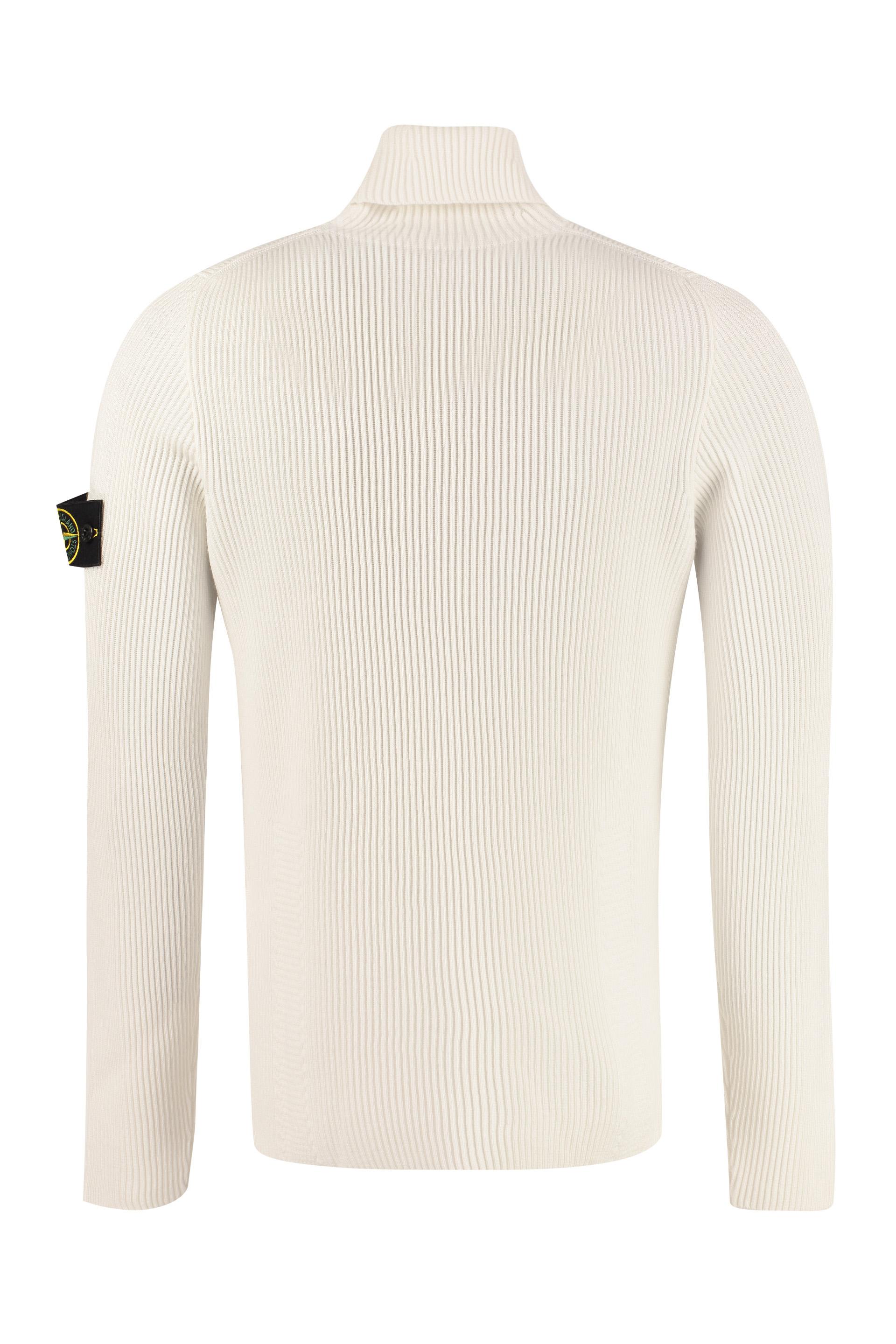 Stone Island Ribbed Wool Turtleneck Sweater in White for Men | Lyst
