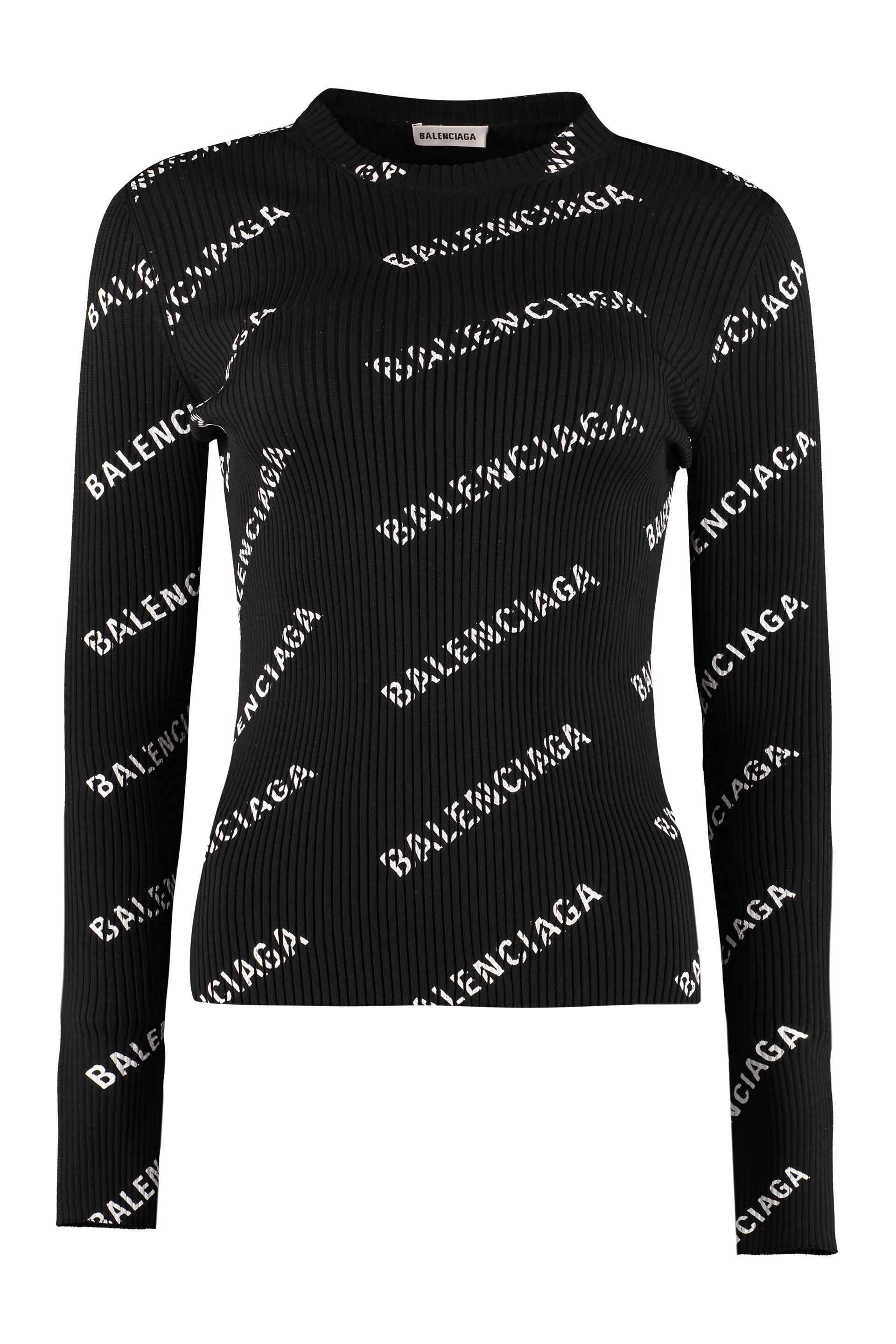 Balenciaga Printed Ribbed-knit Sweater in Black | Lyst