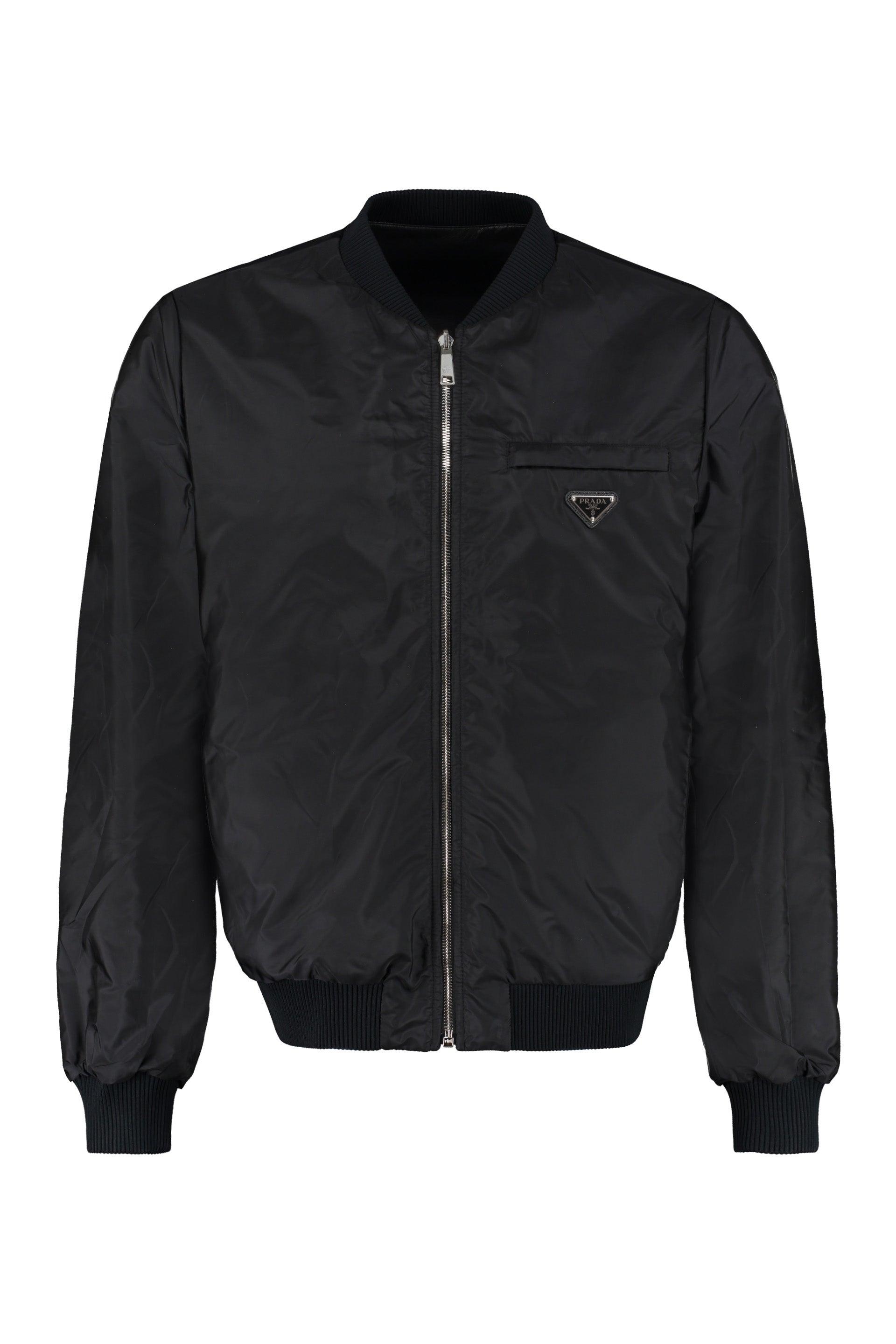 Prada Re-nylon And Leather Reversible Bomber Jacket in Black for Men | Lyst  UK