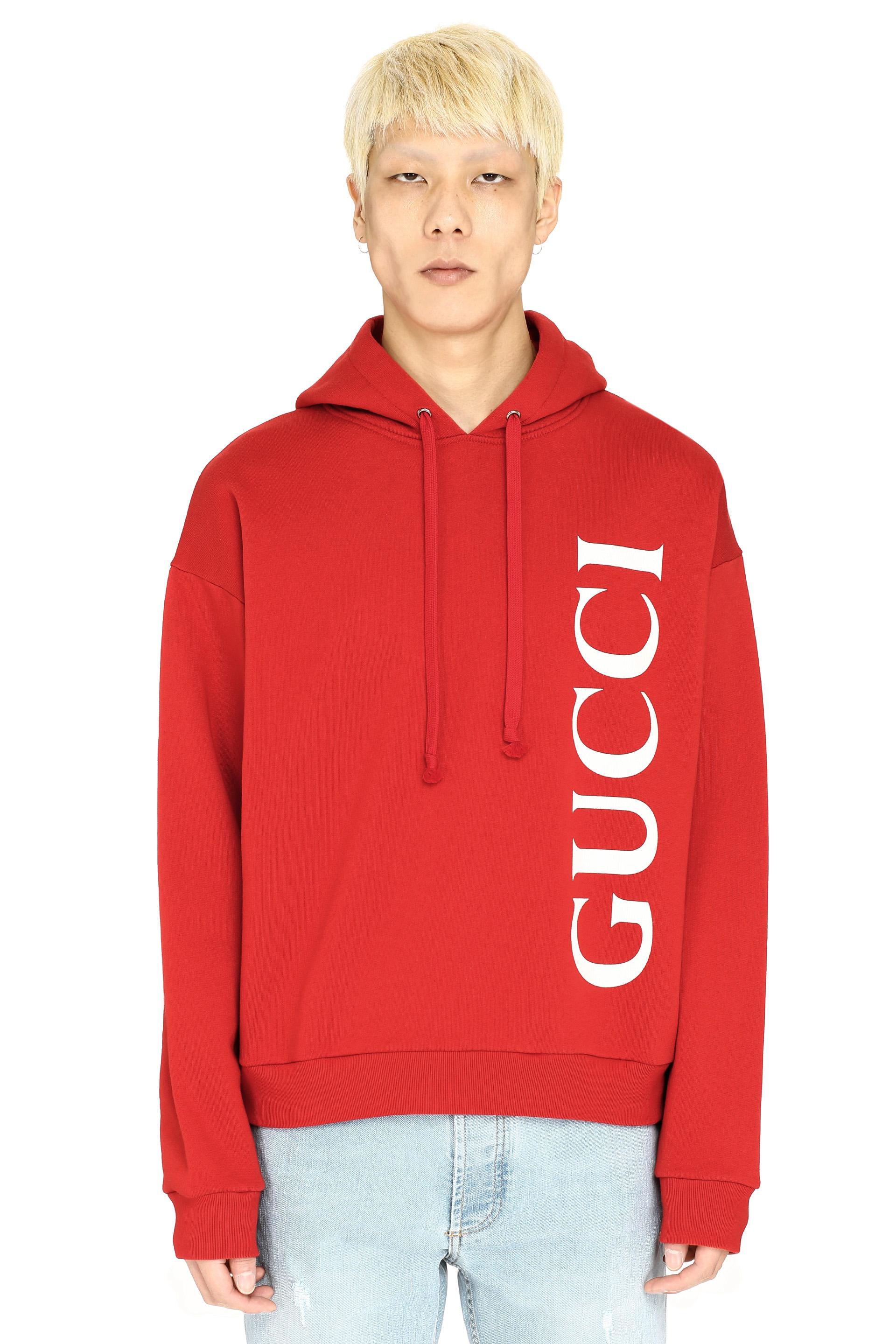 Gucci Vertical Logo Hoodie in Red for Men | Lyst