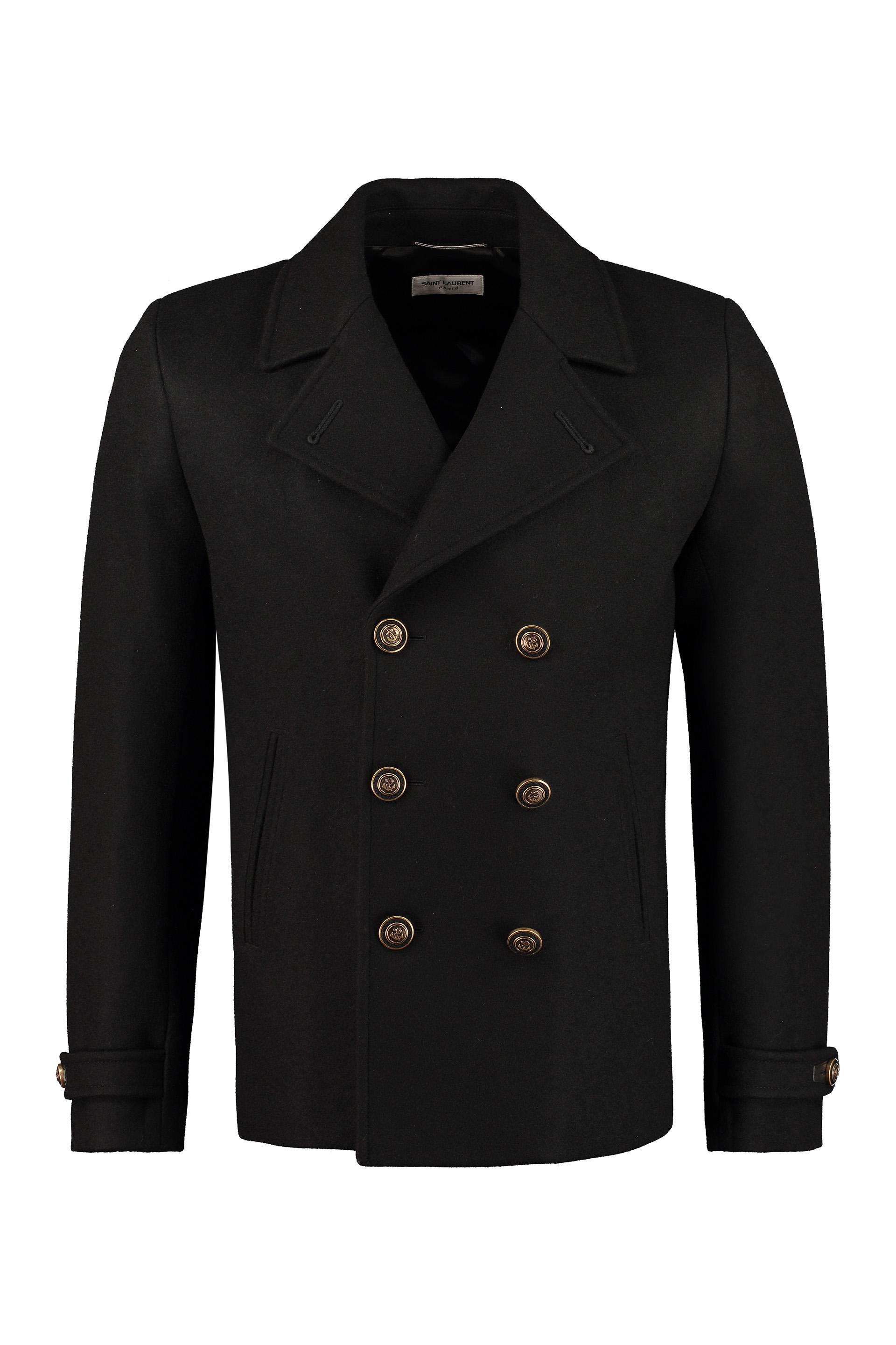 Saint Laurent Double-breasted Wool Coat in Black for Men - Lyst