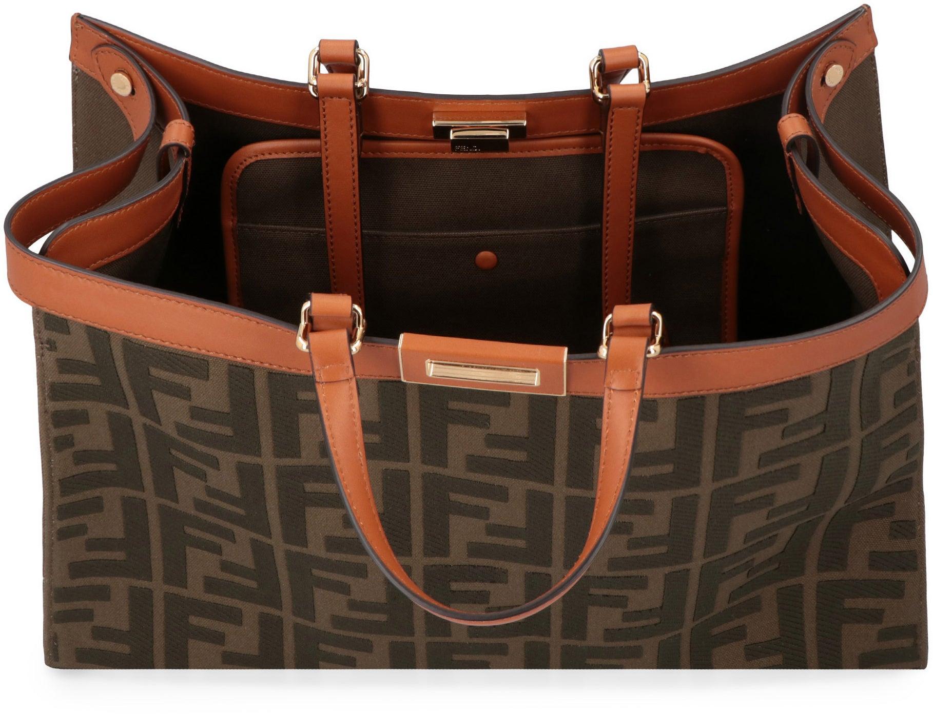 X-Tote - Dark brown canvas shopper with FF embroidery