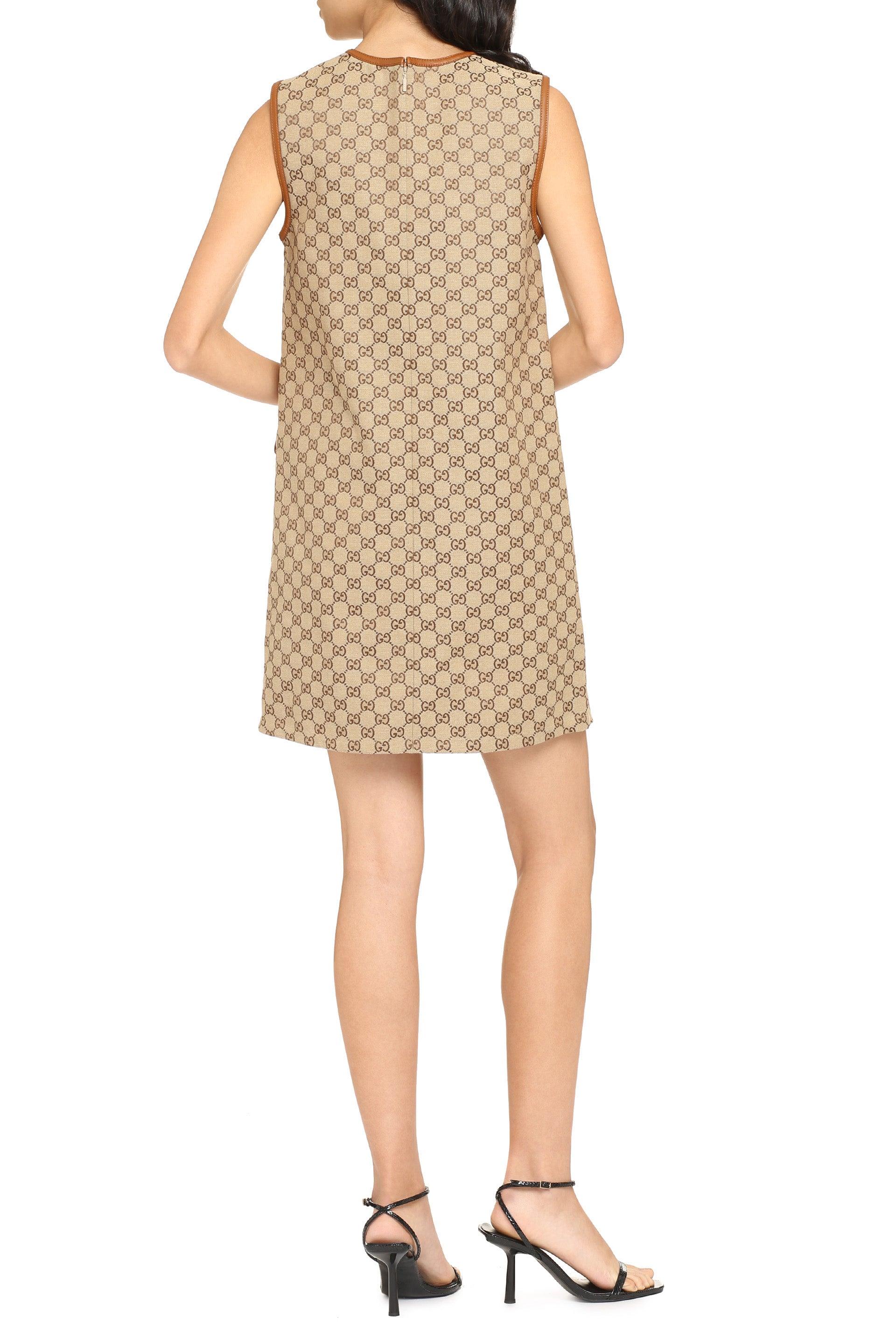 Gucci Monogram-pattern Sleeveless Cotton-blend Midi Dress in Brown | Lyst UK