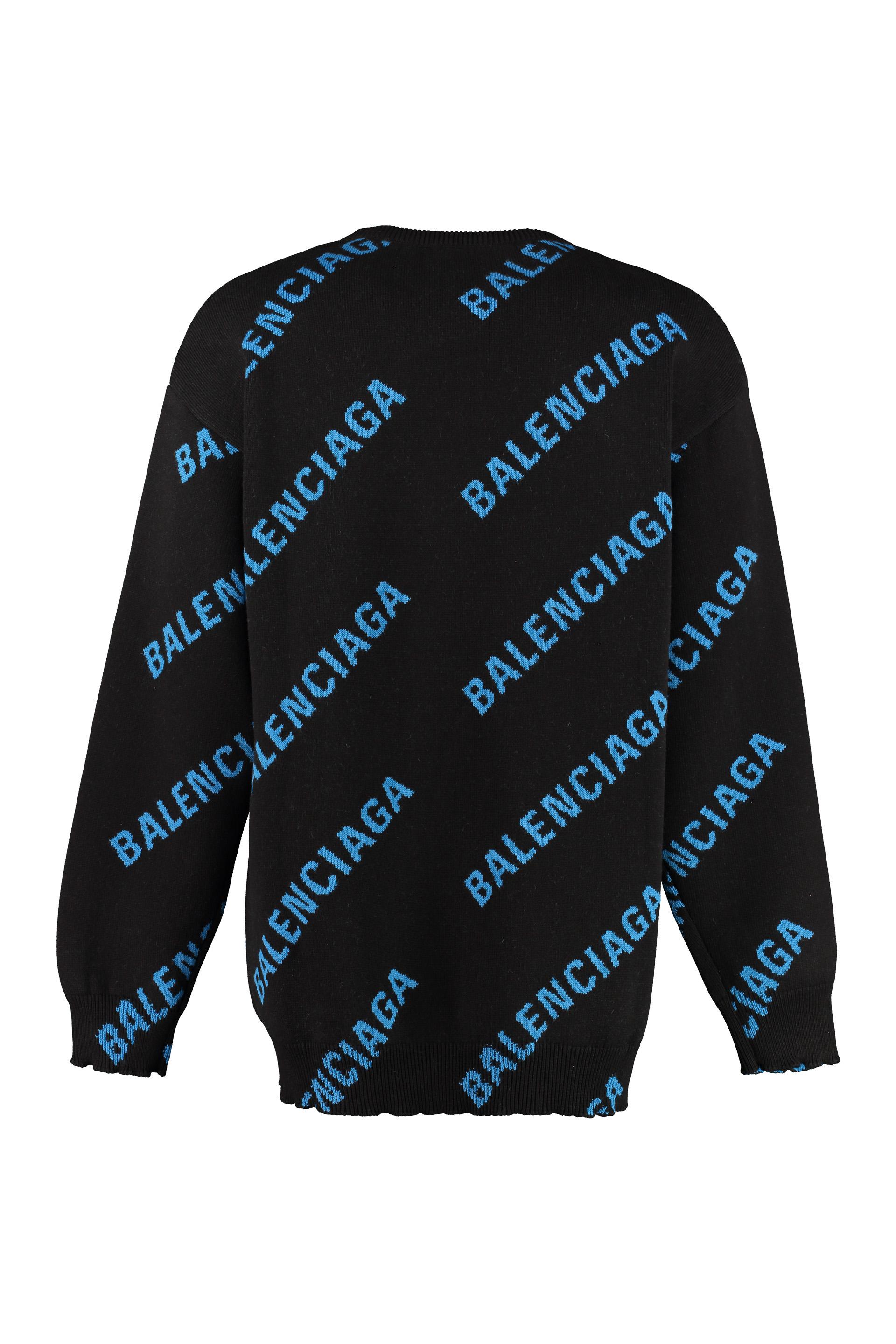 Balenciaga Cotton Jacquard Crew-neck Sweater in Black for Men - Lyst
