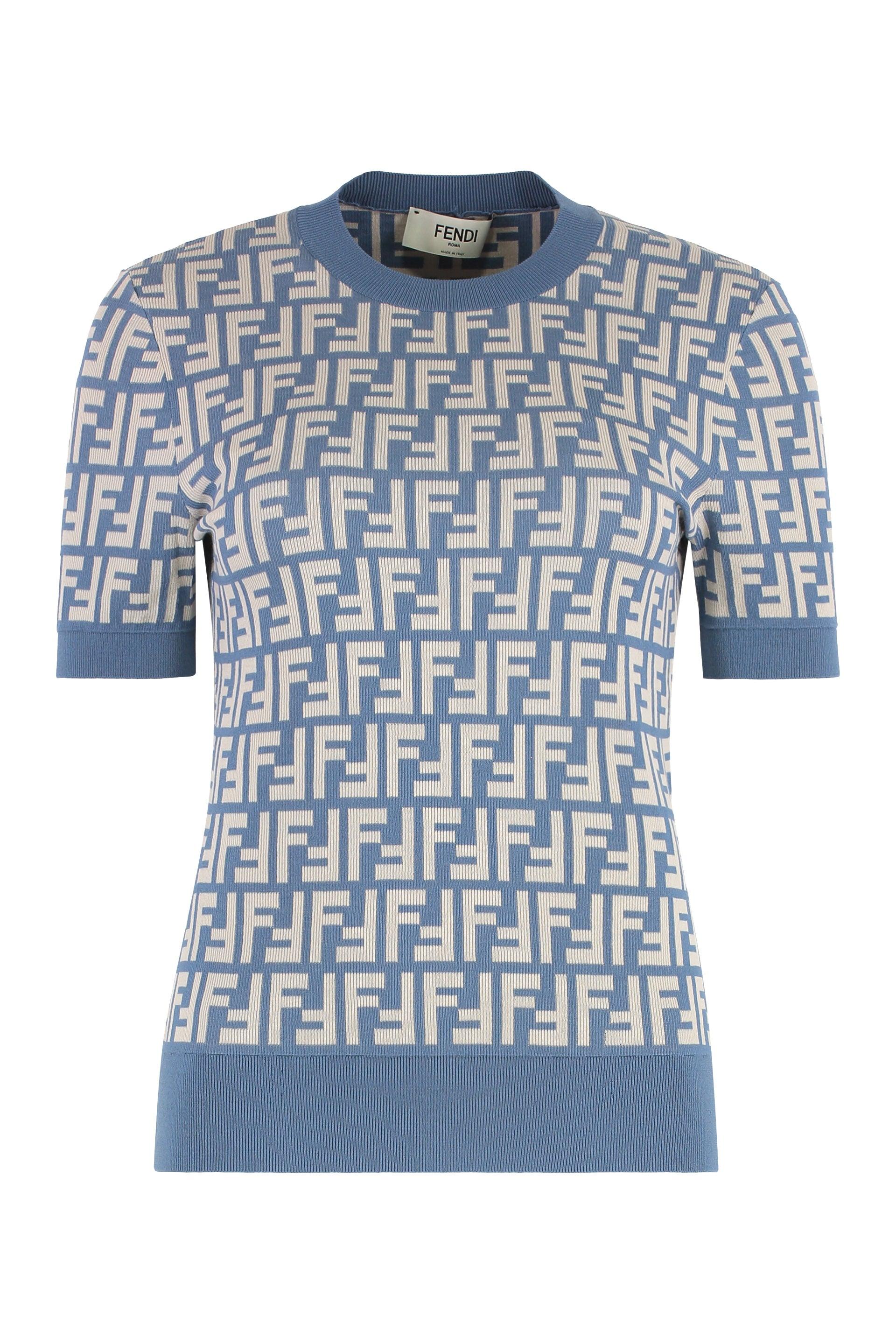 Fendi Jacquard Knit T-Shirt in Blue | Lyst