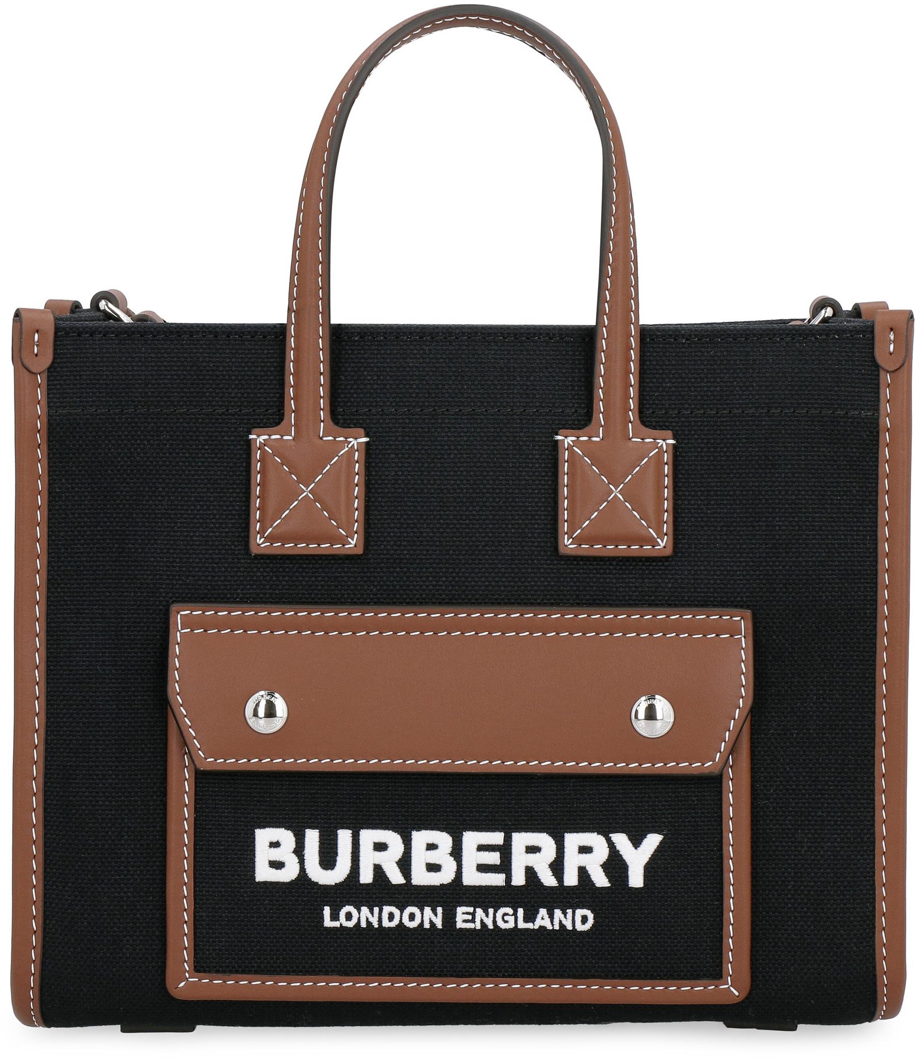 Burberry Freya Mini Canvas Tote Bag in Black | Lyst