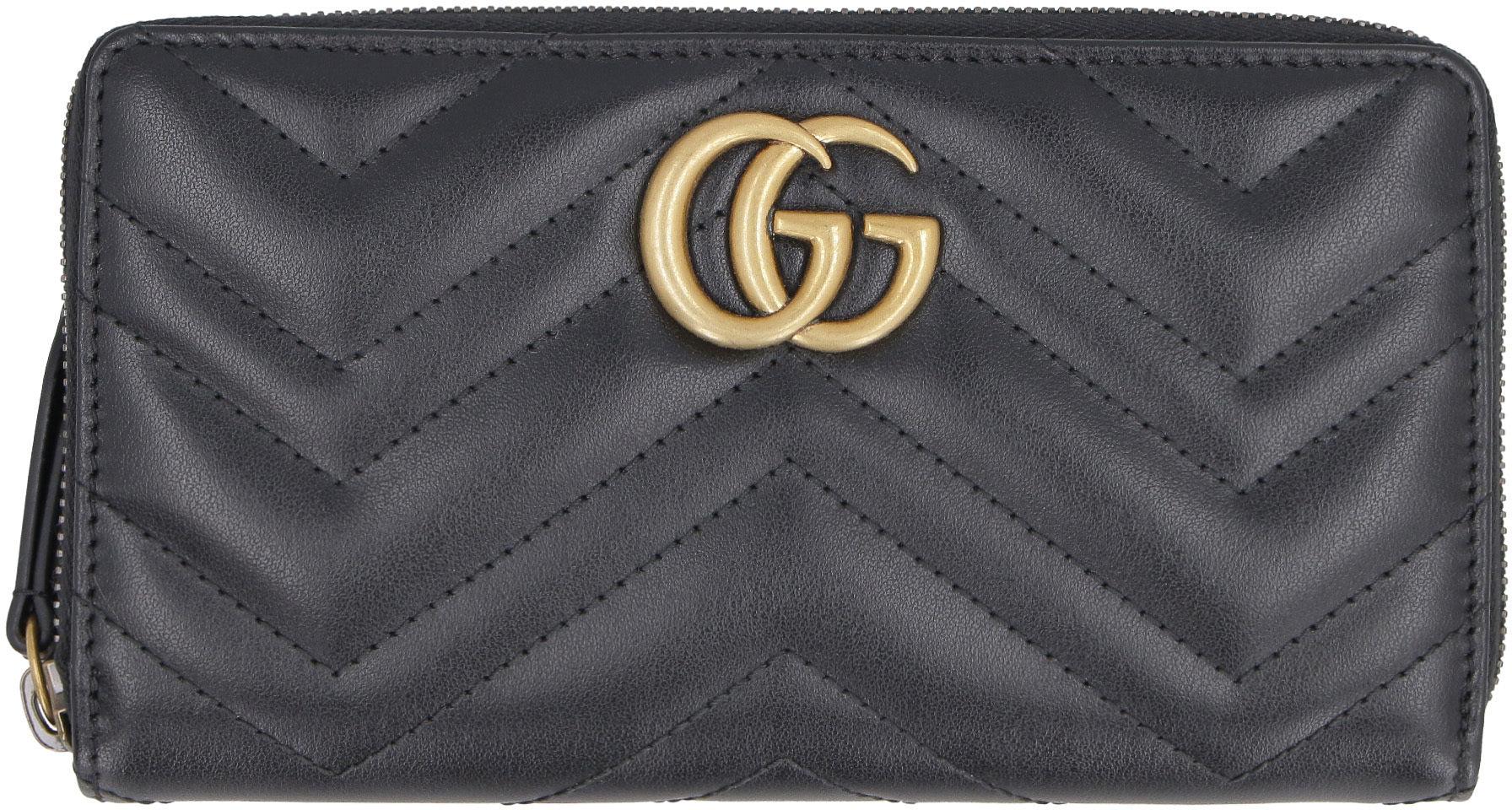 Gucci GG Marmont Zip-around Leather Wallet in Gray | Lyst