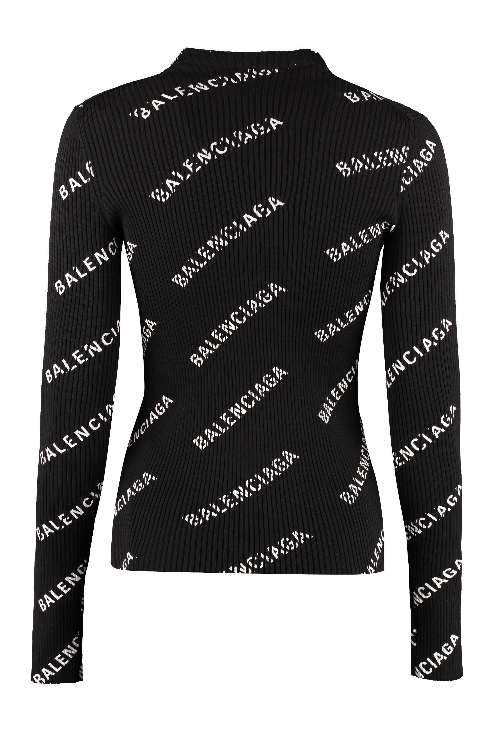 Balenciaga Printed Ribbed-knit Sweater in Black | Lyst