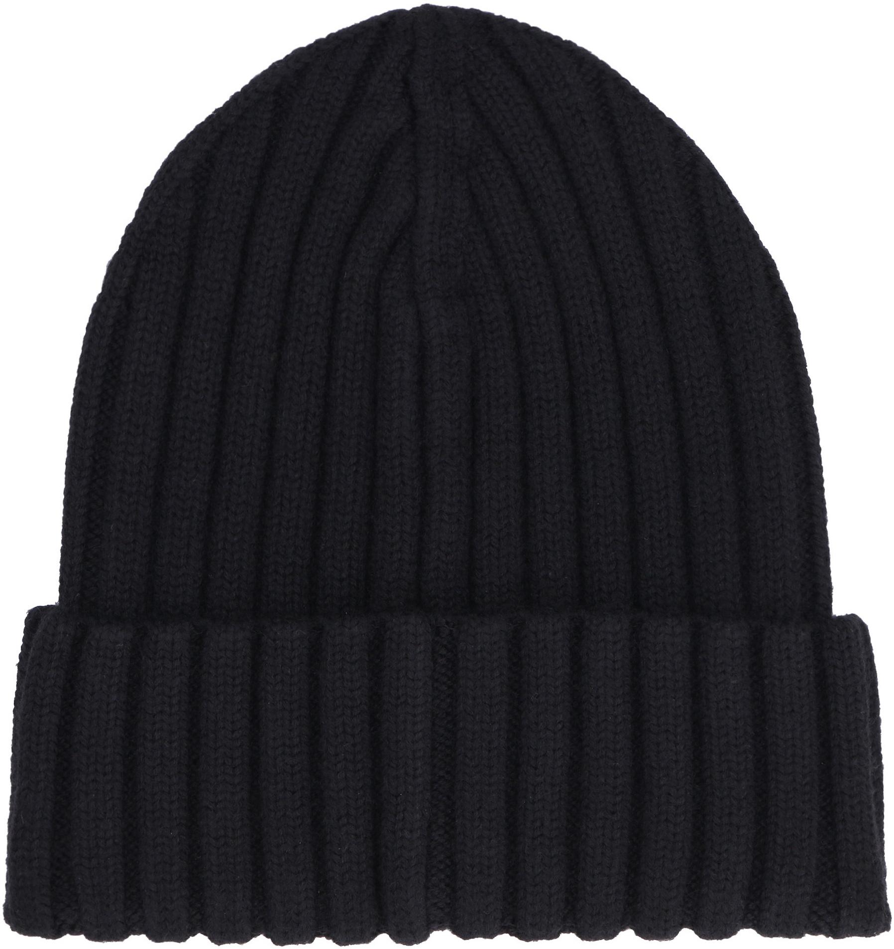 Moncler Ribbed Wool Beanie in Black | Lyst