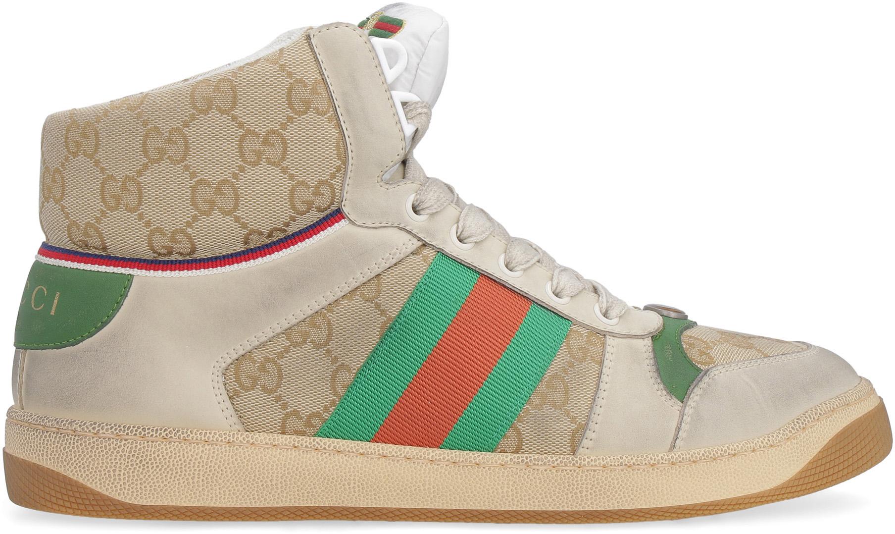 Gucci High-top Sneakers 9y9po Canvas Patent Leather Logo Beige-combo ...