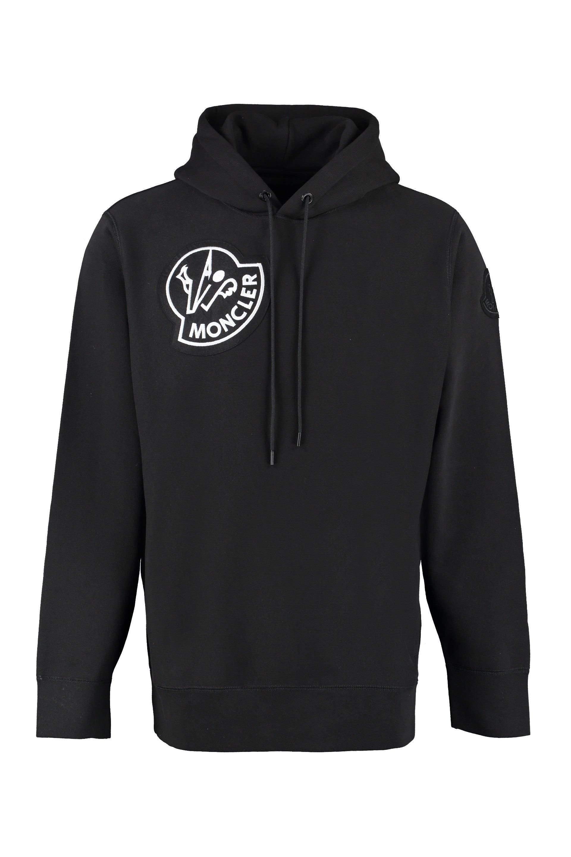 Moncler Logo Cotton Hoodie in Black for Men | Lyst