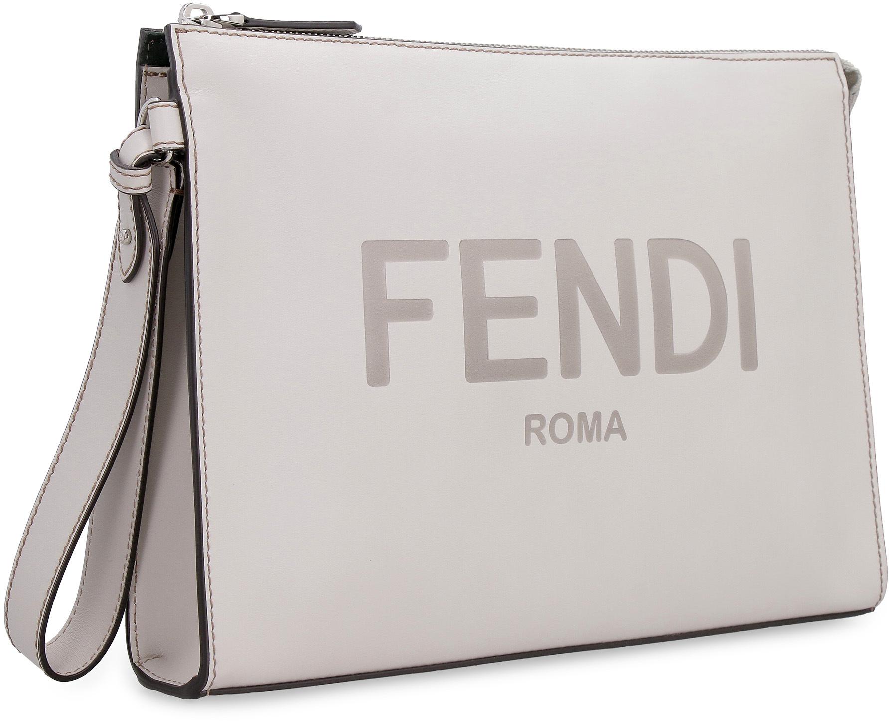 Fendi Matte Leather Flat Pouch in Grey (Gray) for Men - Save 21 