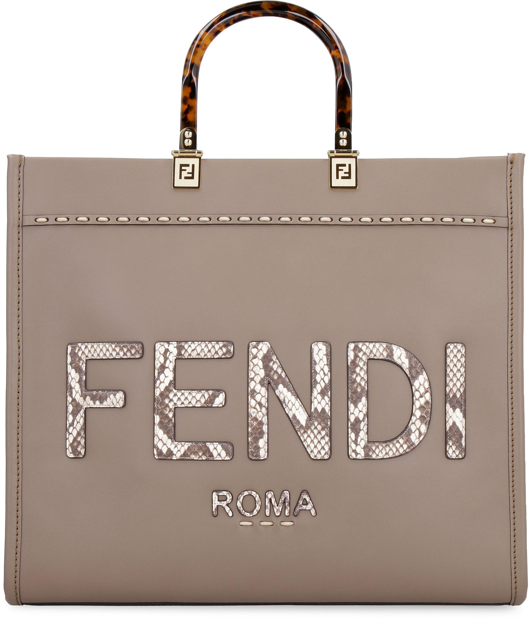 Fendi Sunshine Medium - Light brown leather and elaphe shopper bag