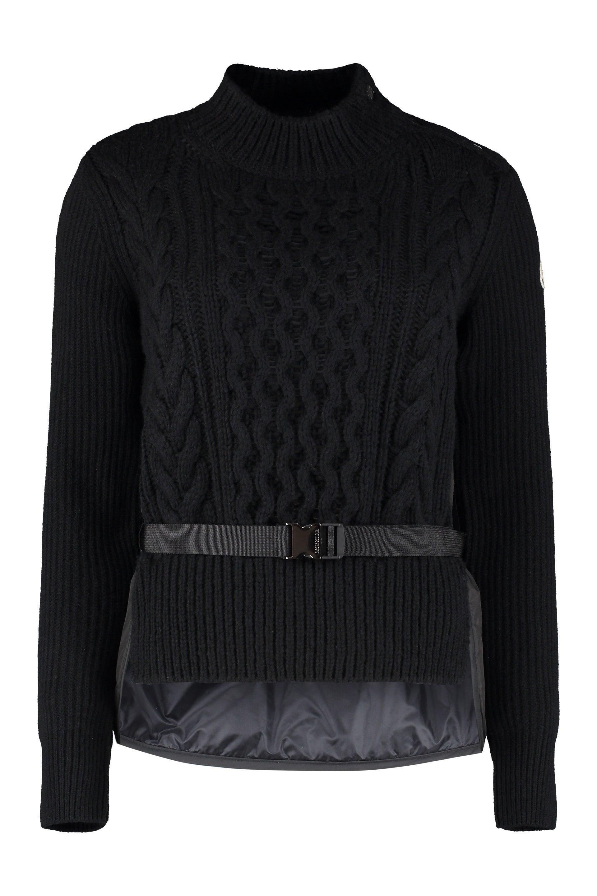 Moncler Belted Wool Jumper in Black | Lyst