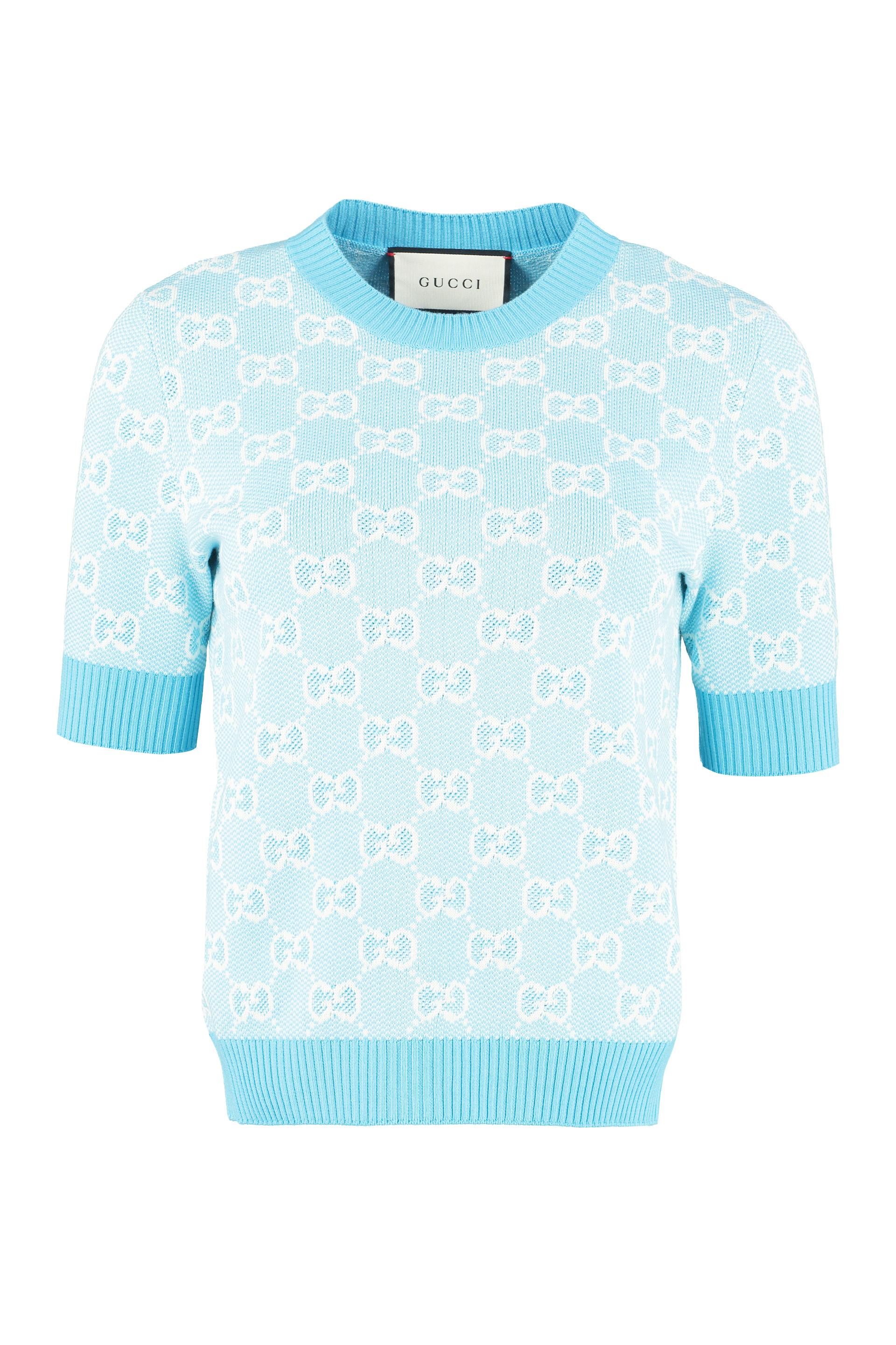 Gucci Wool Jacquard Knit Top in Blue | Lyst
