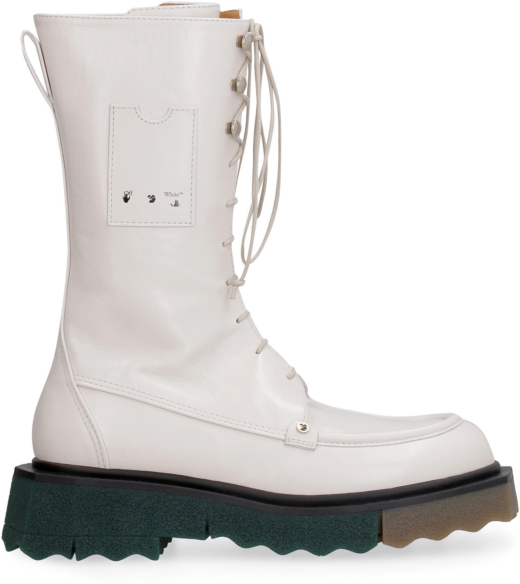 Off-White c/o Virgil Abloh Sponge Combat Leather Combat Boots in White |  Lyst