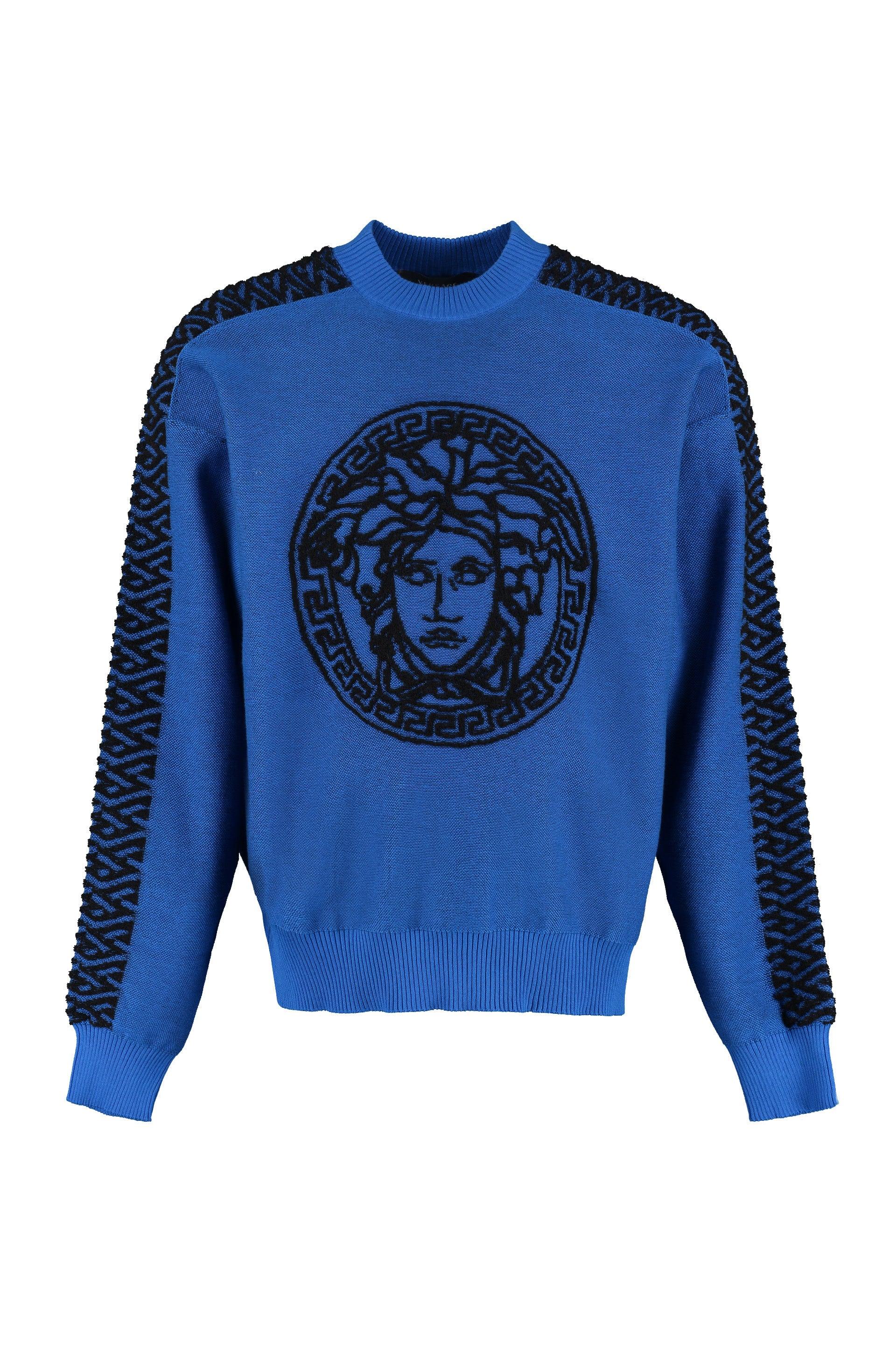 Versace Long Sleeve Crew-neck Sweater in Blue for Men | Lyst