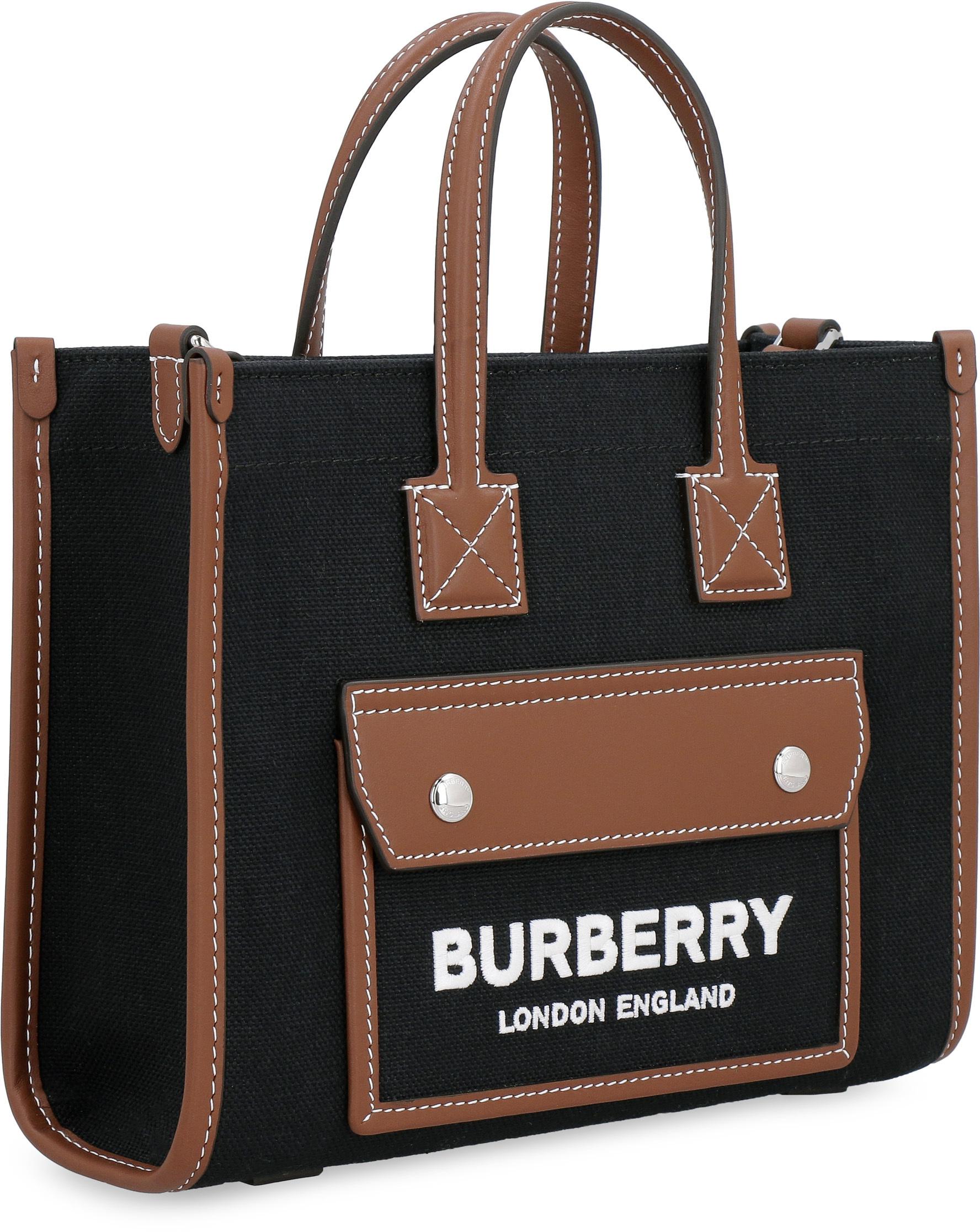 Burberry Freya Mini Canvas Tote Bag in Black | Lyst