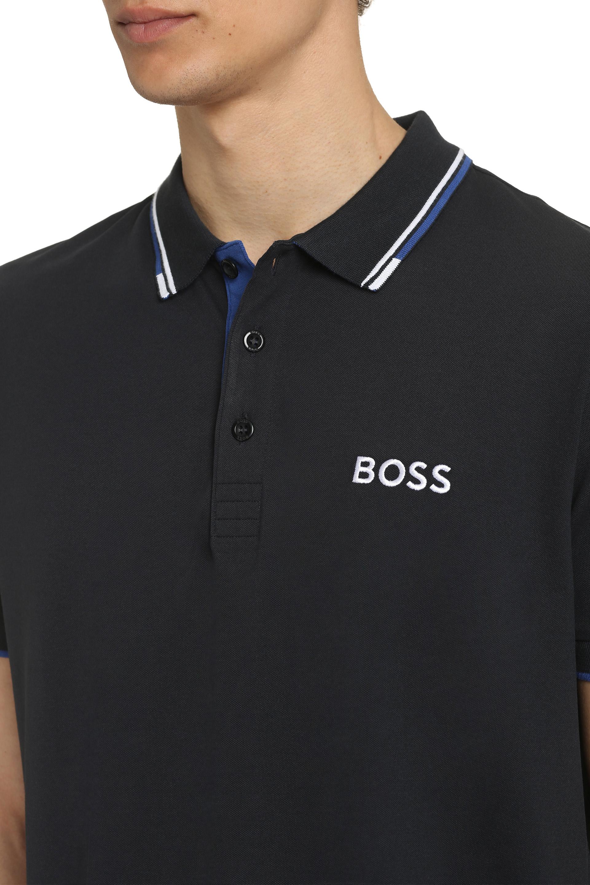BOSS by HUGO BOSS Logo Embroidery Piqué Polo Shirt in Black for Men | Lyst