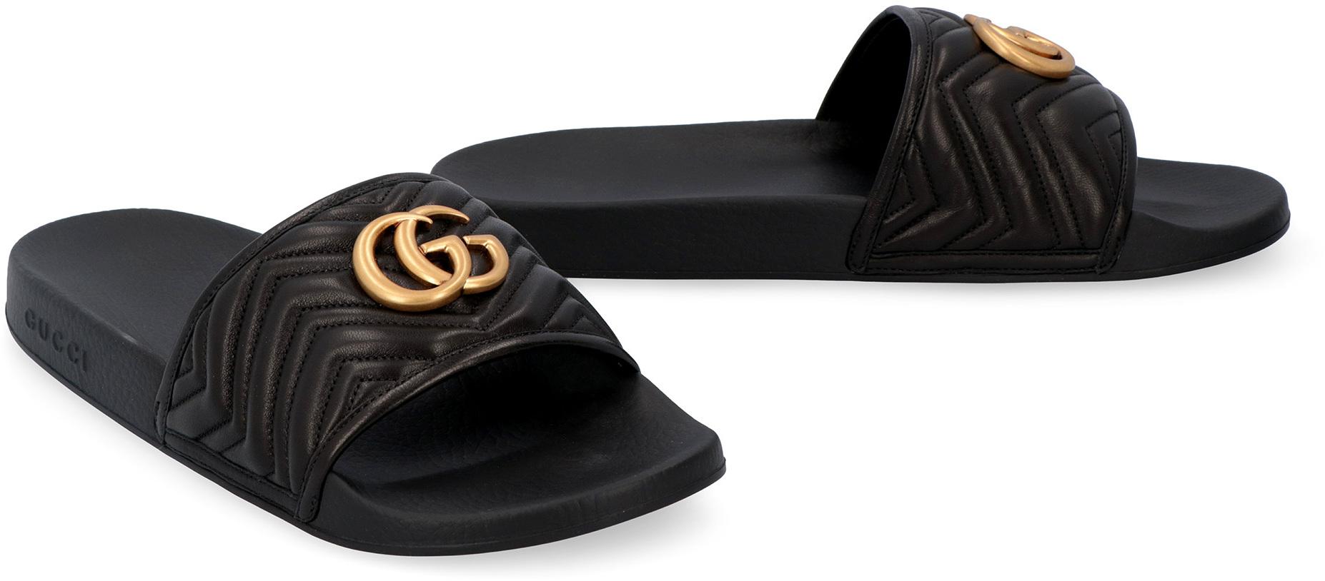 Gucci Rubber And Calfskin Slides in Black for Men - Lyst