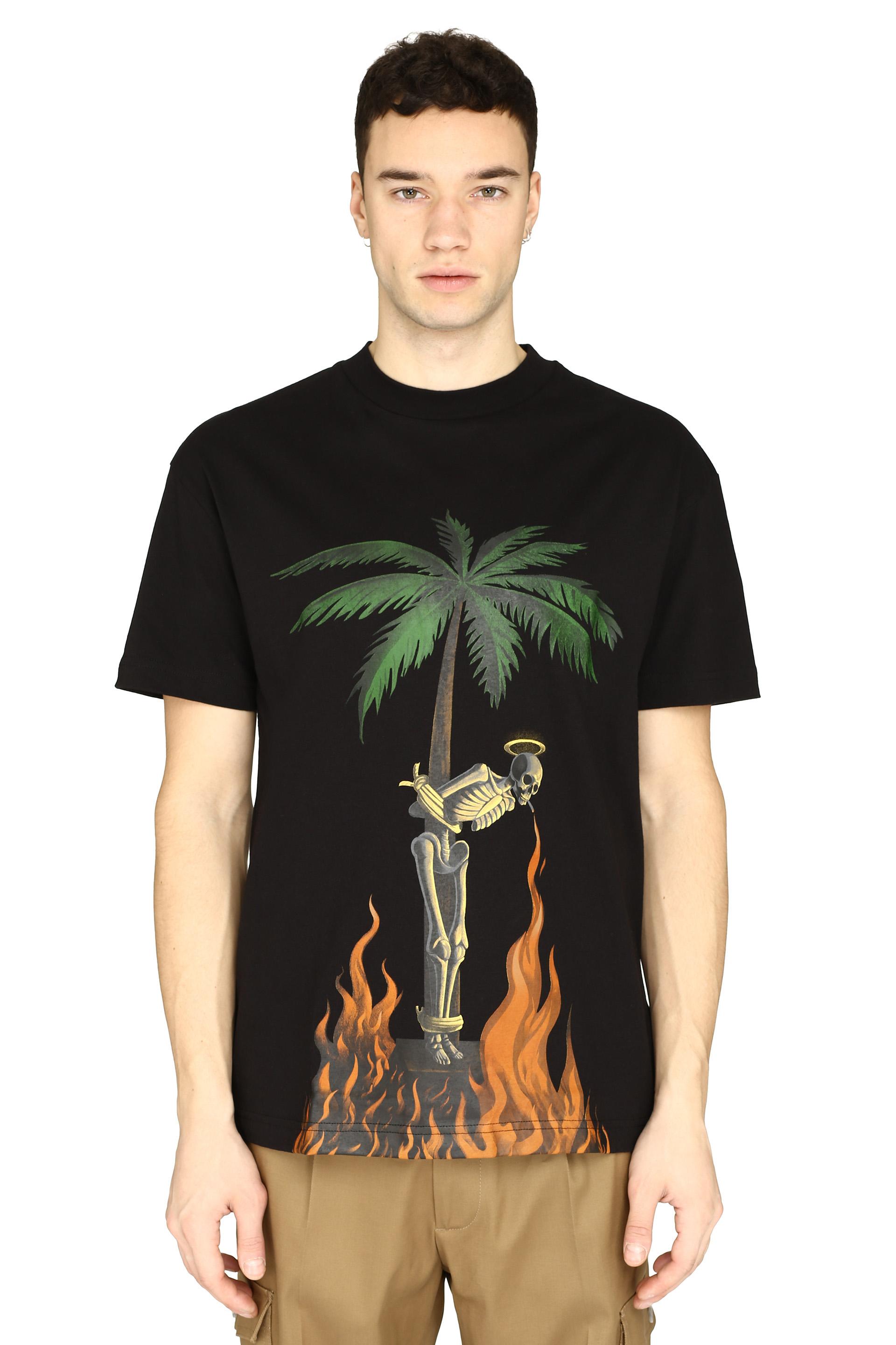 Palm Angels Burning Skeleton Cotton T-shirt in Black for Men - Lyst
