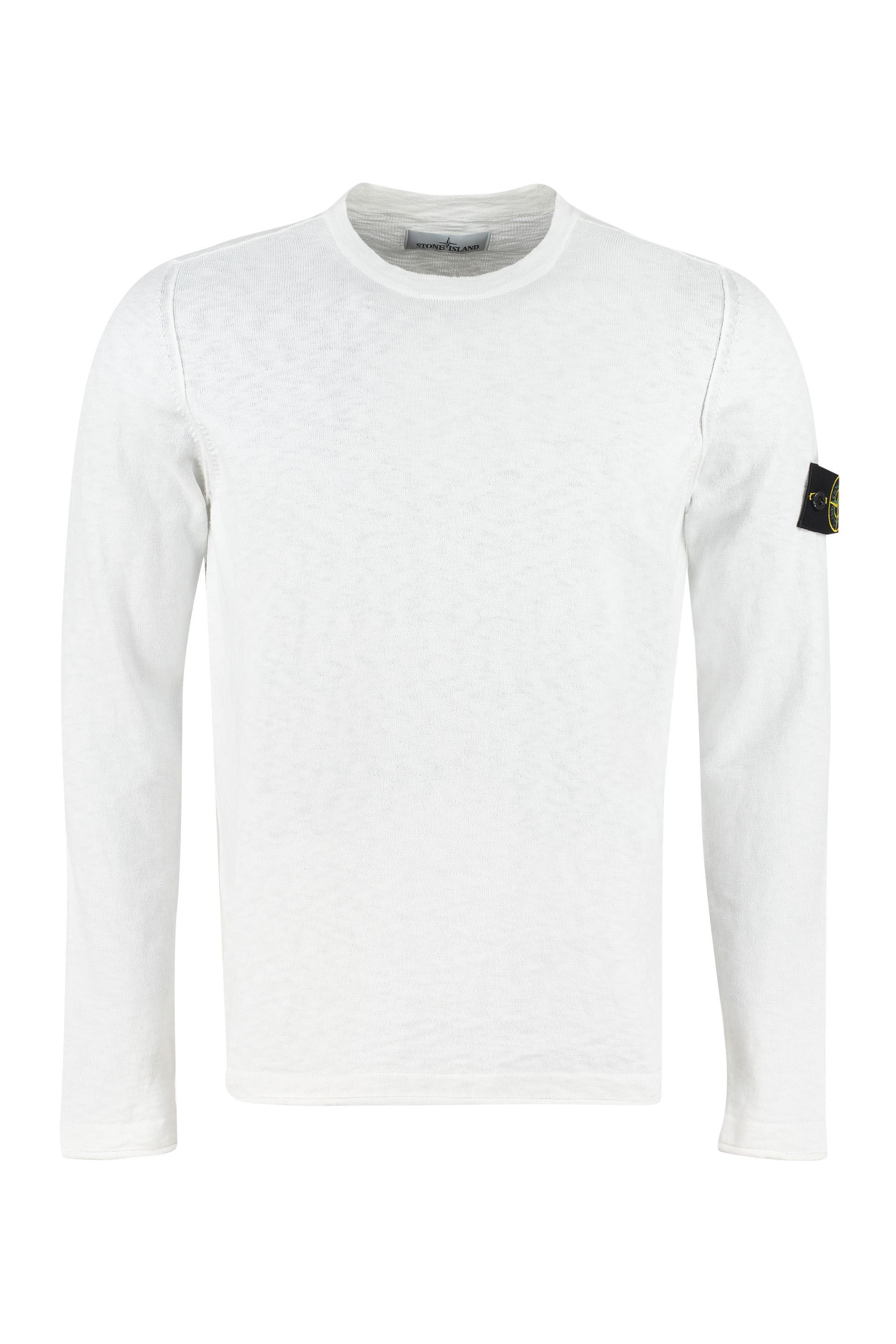 Stone Island Cotton Blend Crew-neck Sweater in White for Men - Lyst