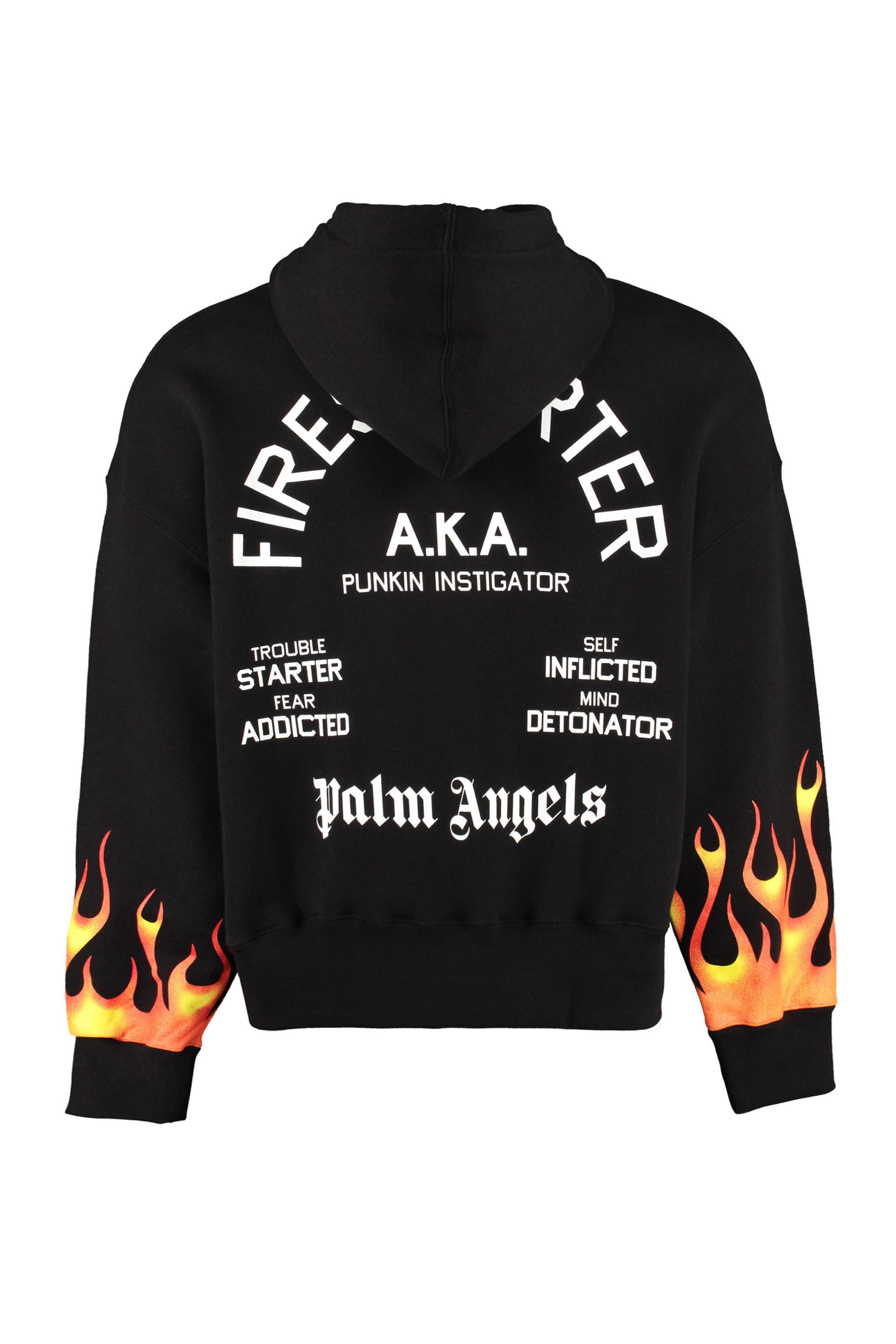 Palm Angels Firestarter Cotton Hoodie in Black for Men | Lyst