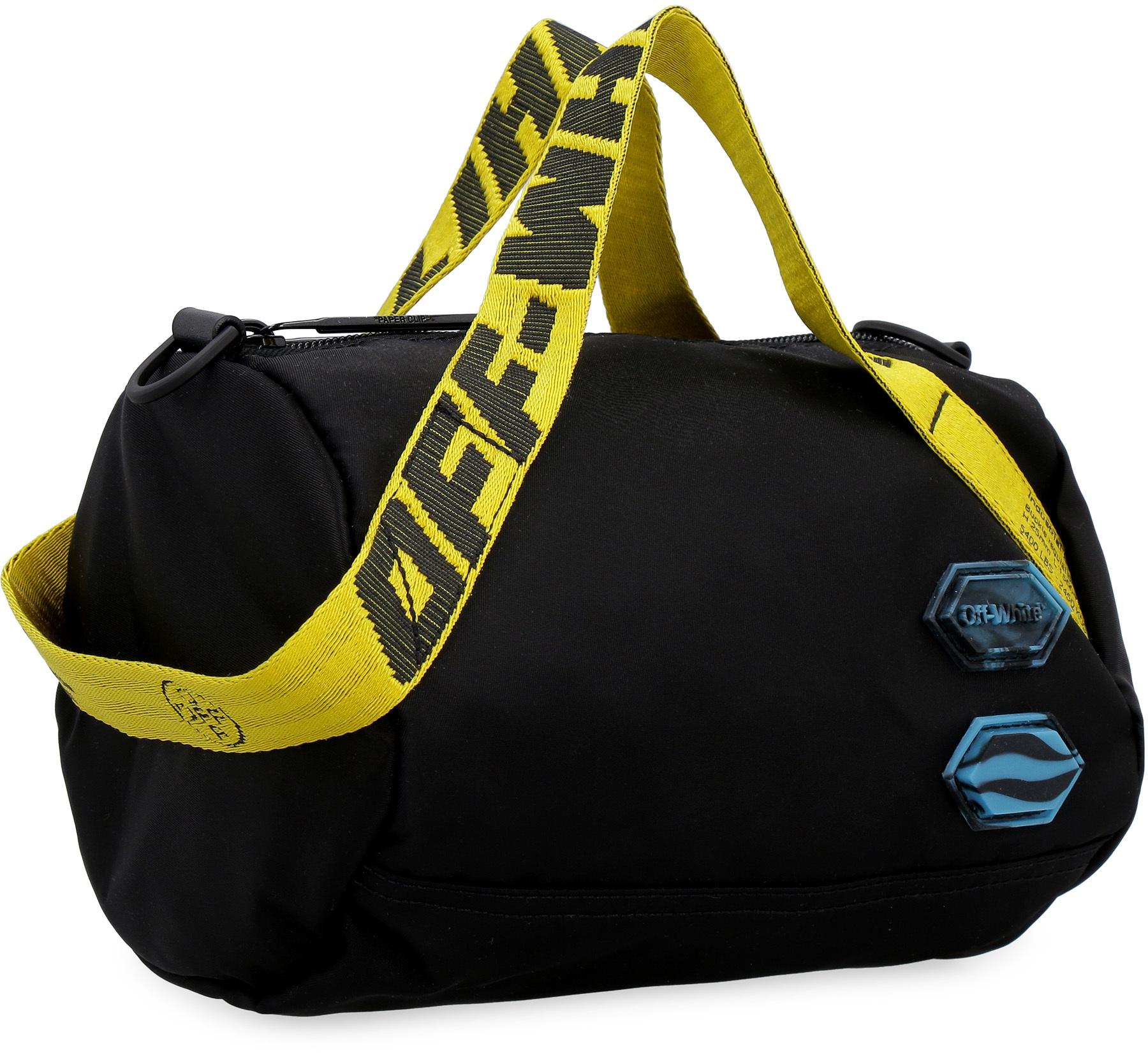 off white nylon duffle bag