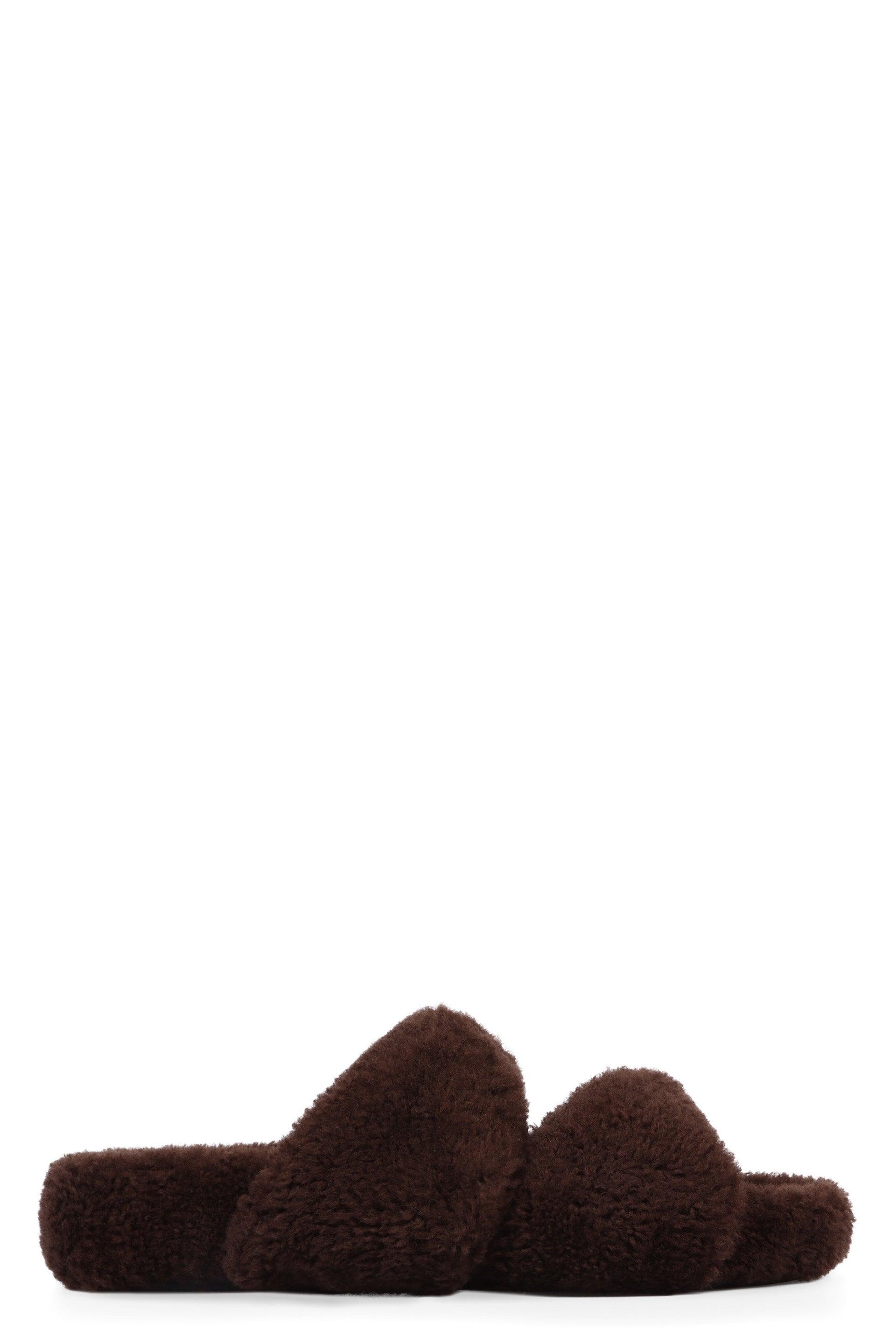 Aquazzura Shearling Slides in Brown | Lyst