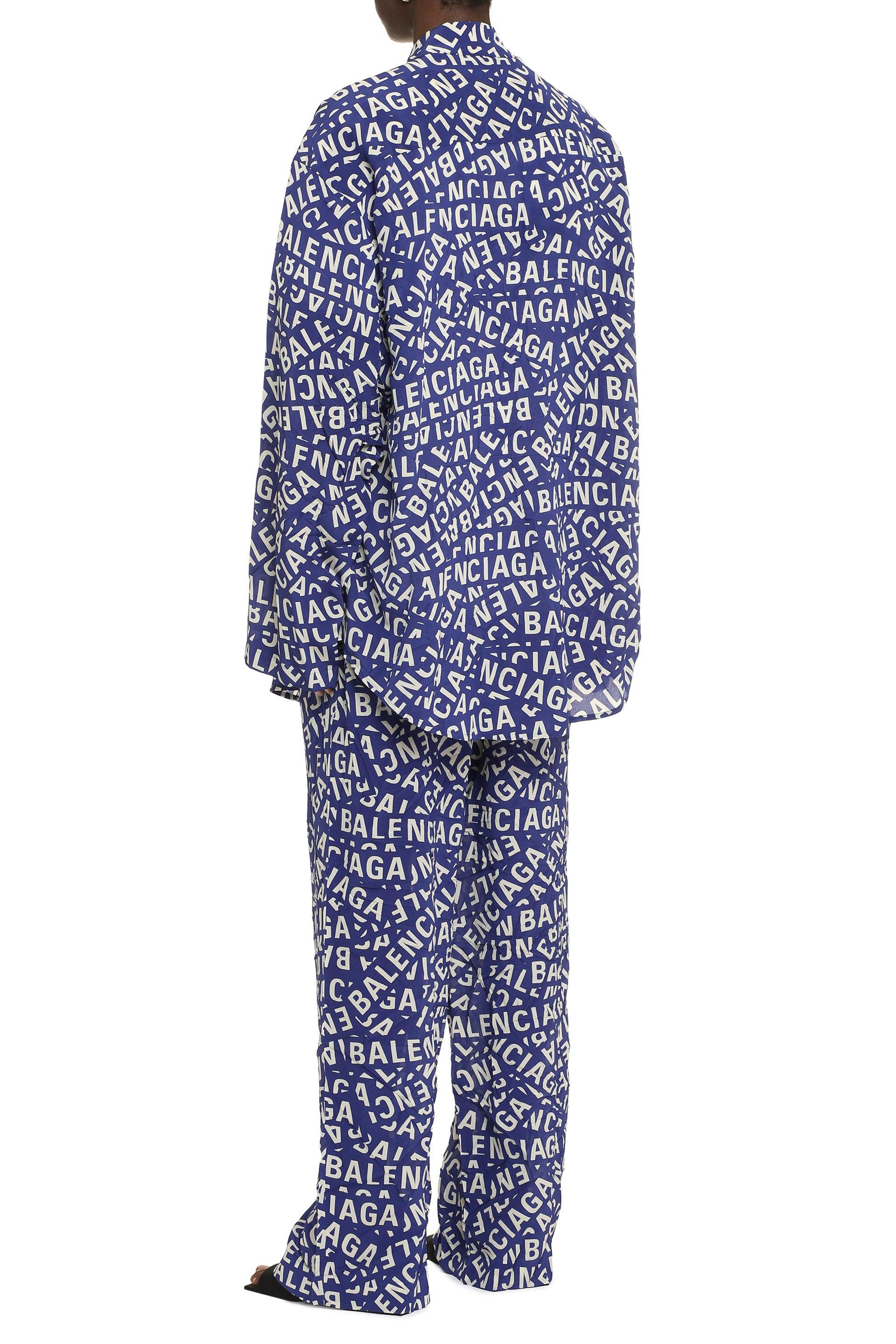 Balenciaga Printed Silk Pajama Blouse in Blue Lyst