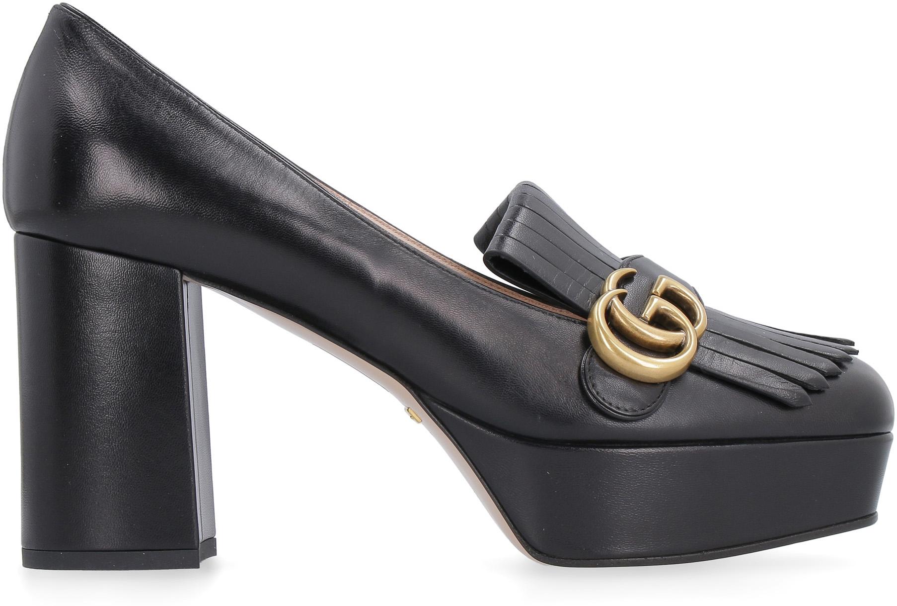 leather platform pump with fringe