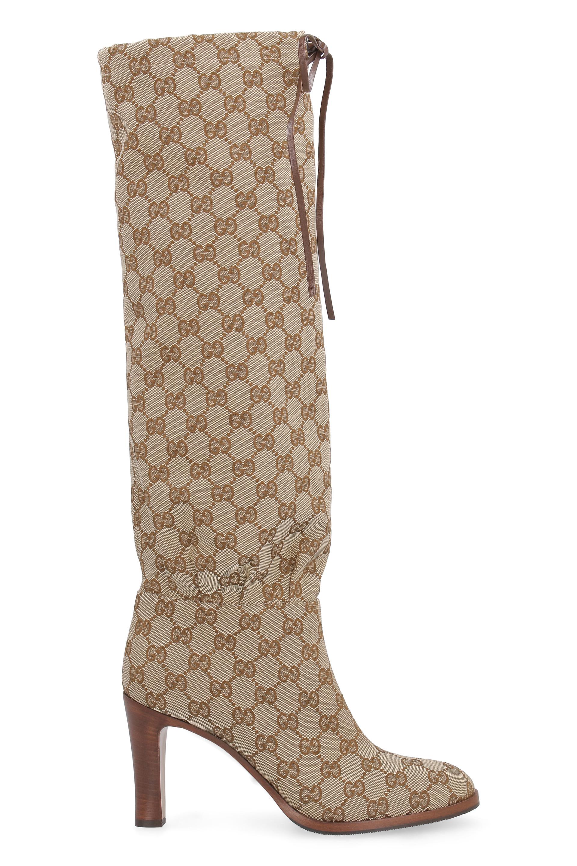 Gucci Leather-trimmed Coated-canvas Knee Boots in Beige (Natural ...