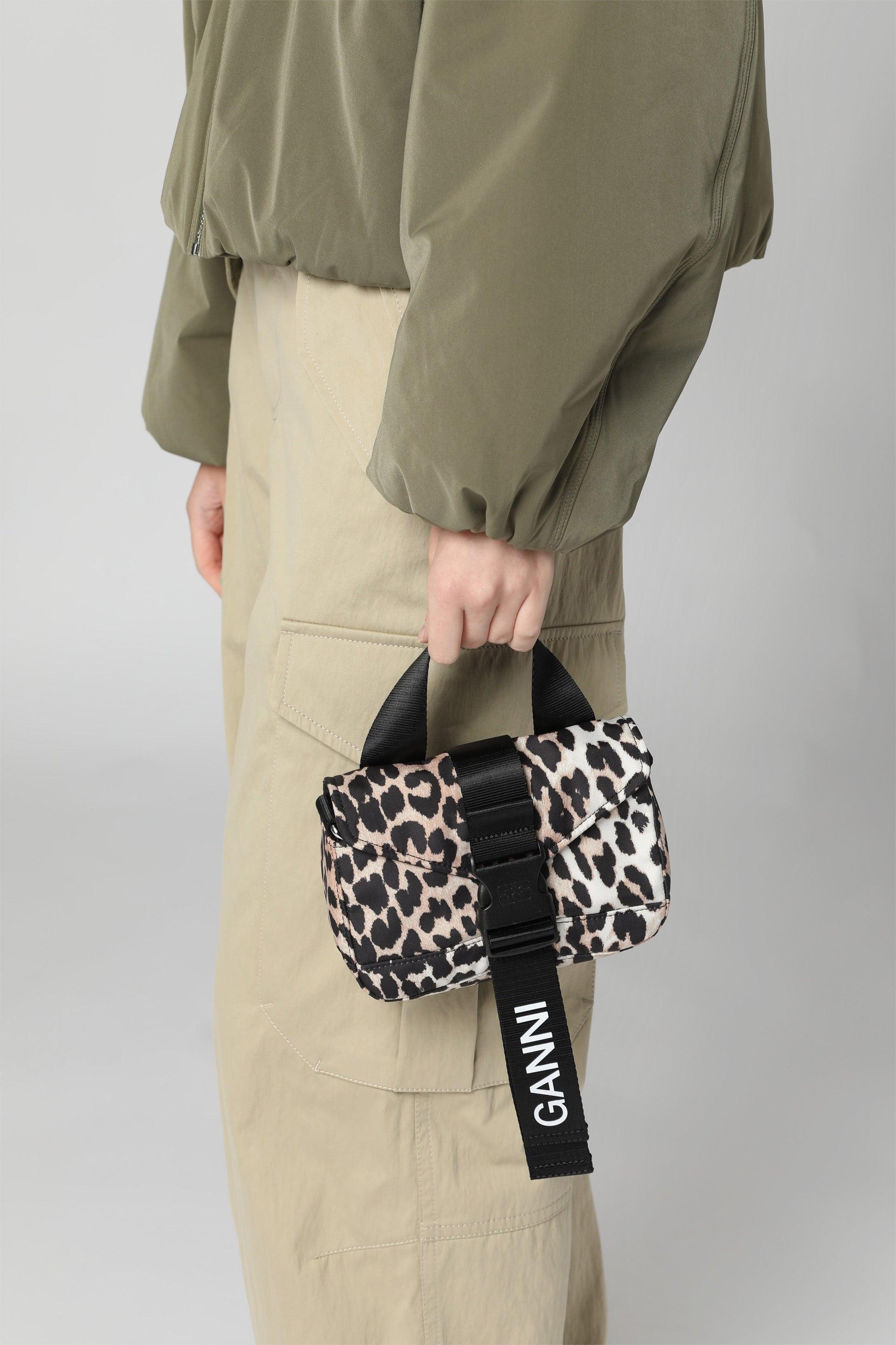 Ganni Leopard Tech Mini Crossbody Bag in Black | Lyst