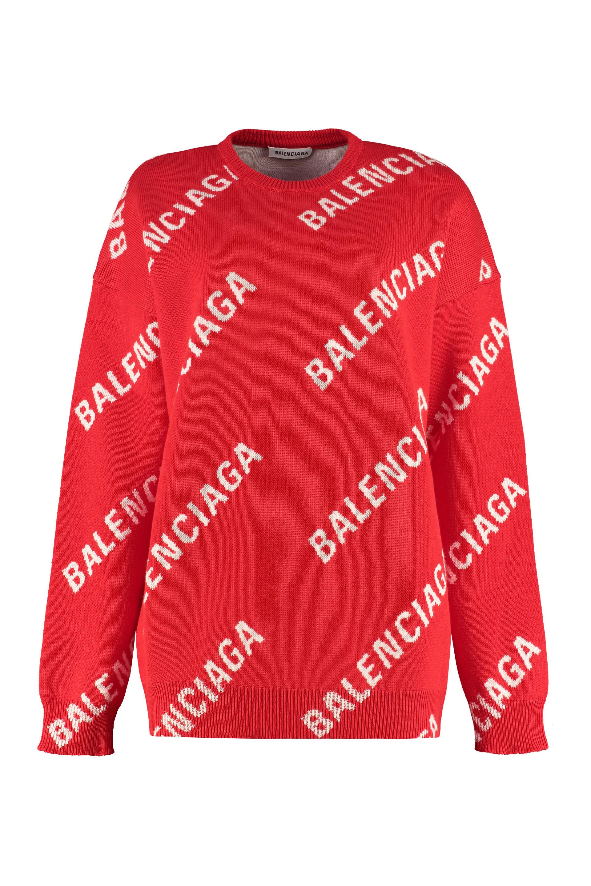 Balenciaga Cotton Oversized Logo Wool-blend Knit Sweater in Red 